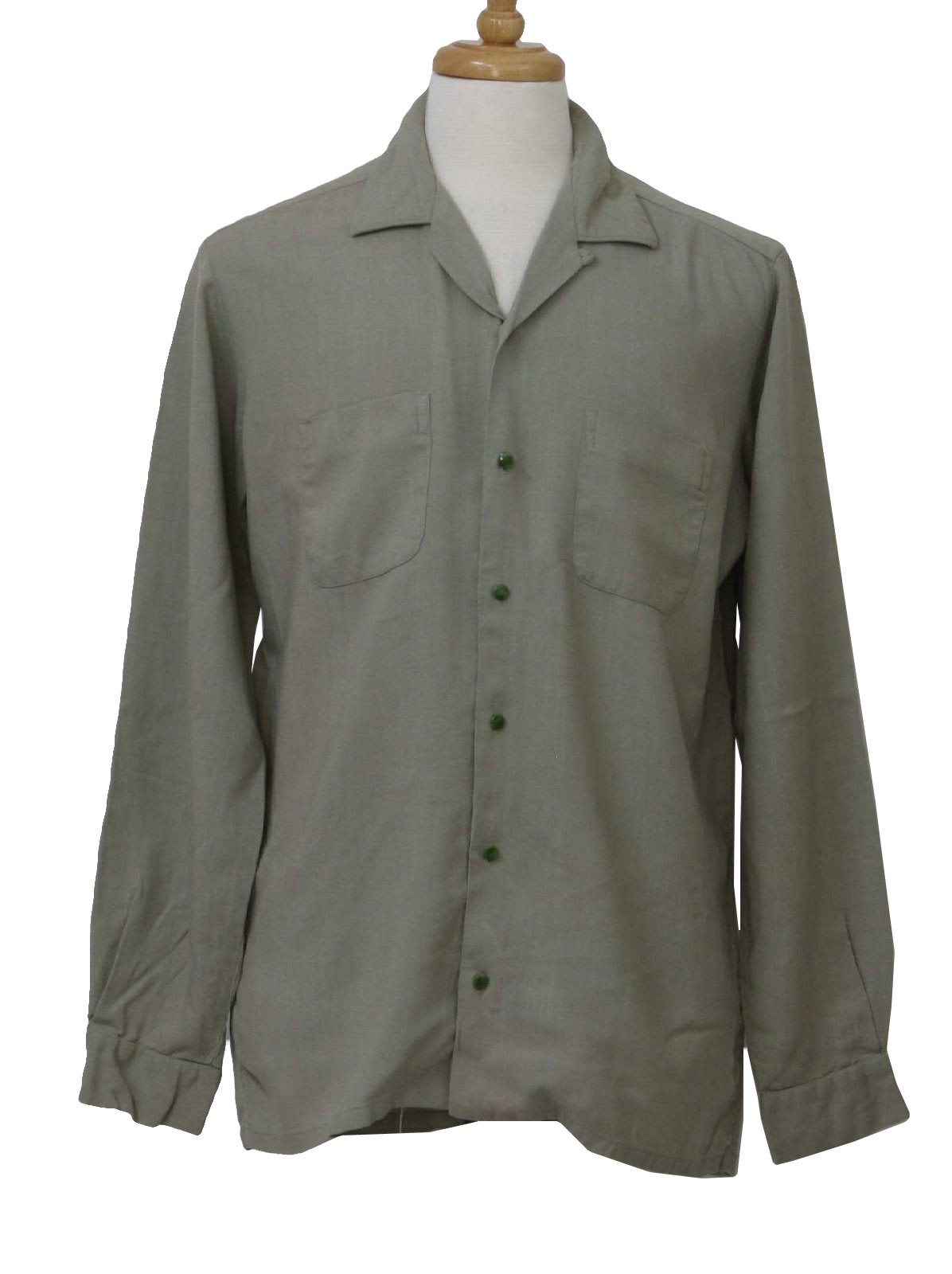 Vintage 1950's Gabardine Shirt: 50s -Missing Label- Mens sage green ...