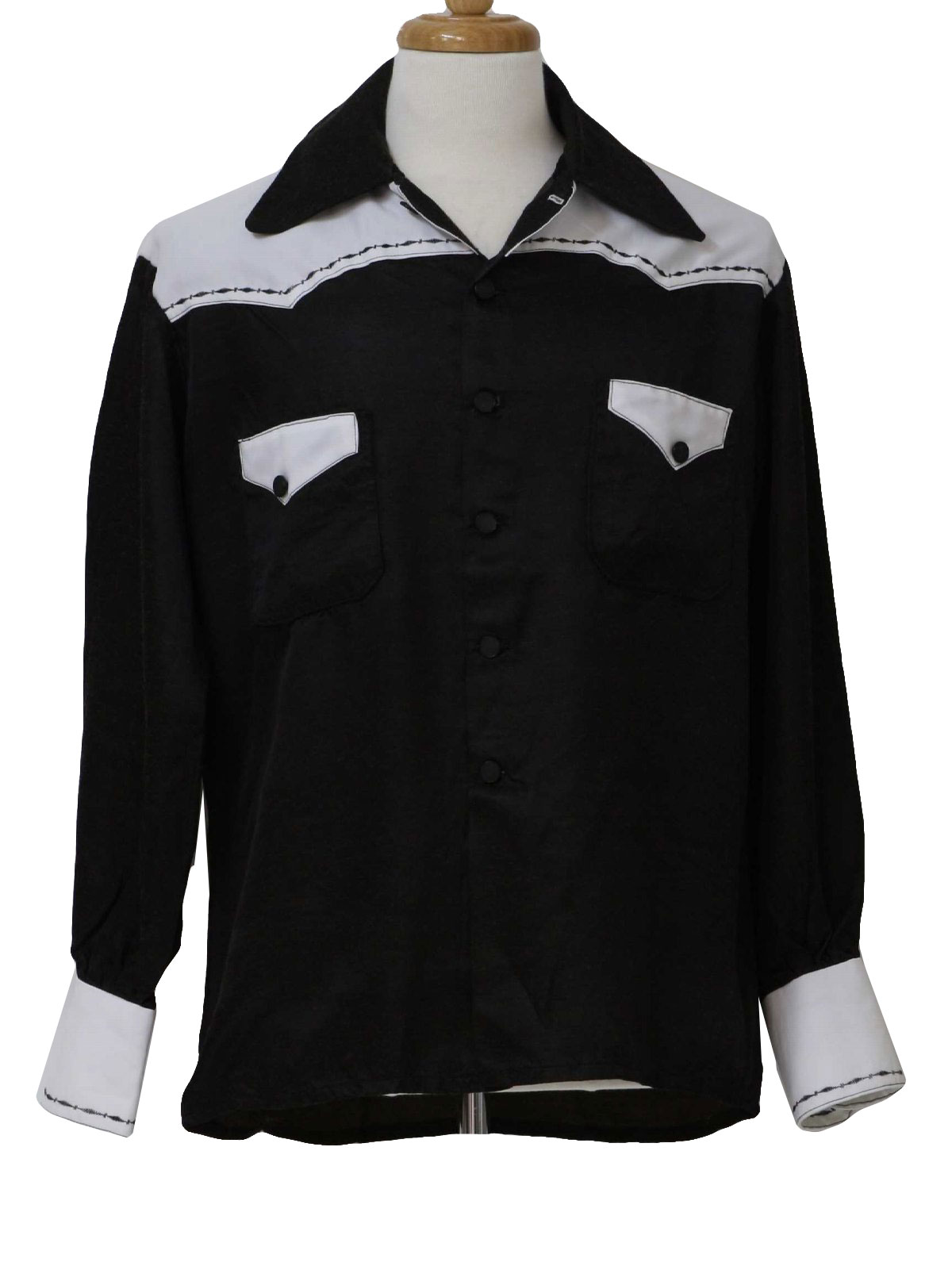 1970s Vintage Western Shirt: 70s -Missing Label- Mens black and