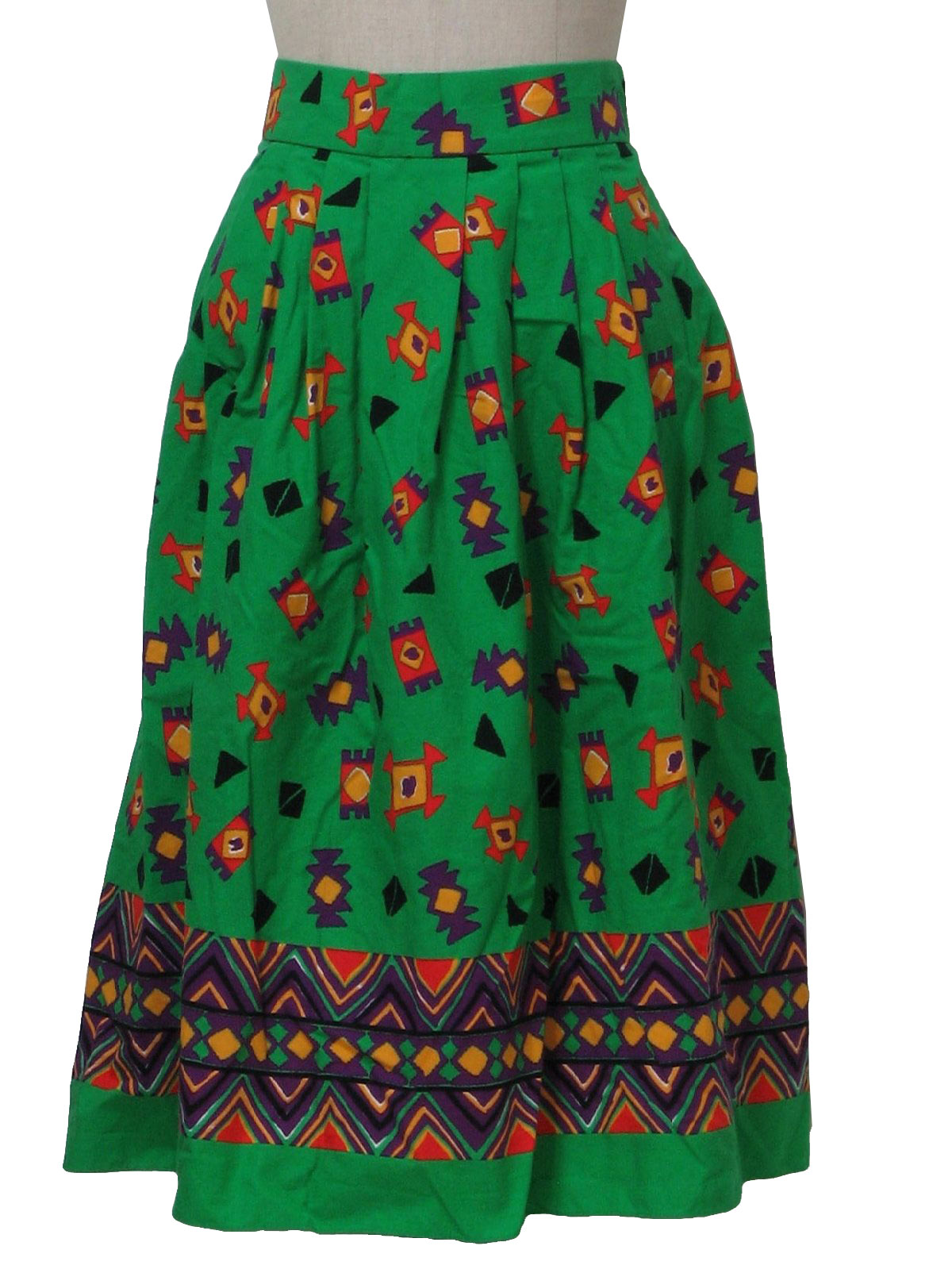 Vintage 1980's Skirt: 80s -Missing Label- Womens green, red, violet ...