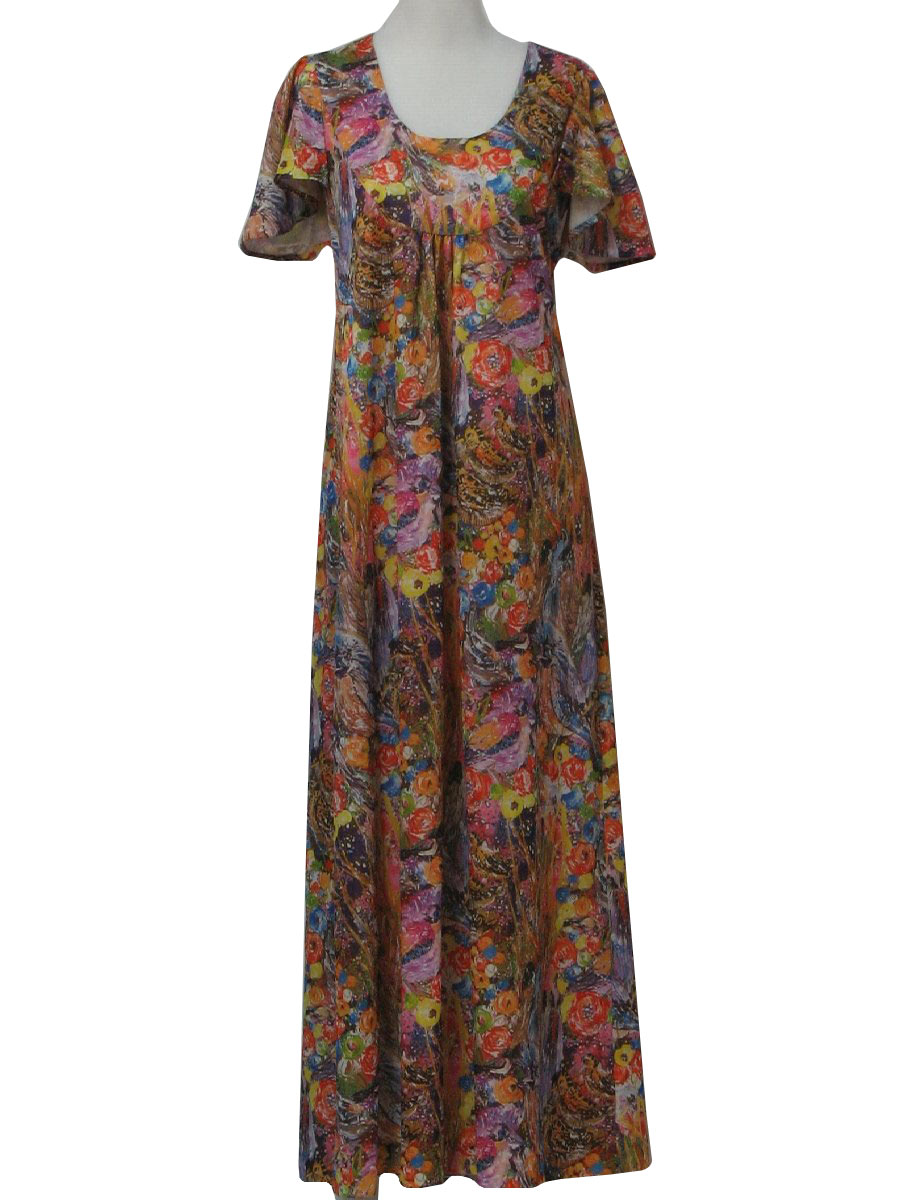 no label 1970s Vintage Hippie Dress: 70s -no label- Womens multi color ...