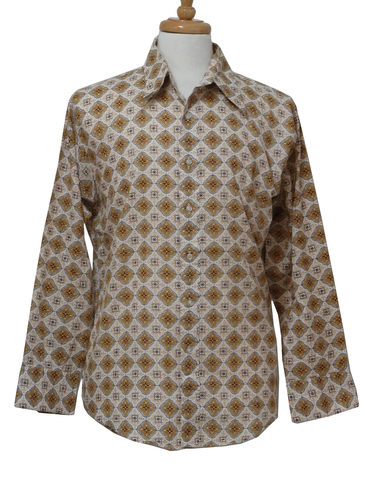 70's Puritan Print Disco Shirt: 70s -Puritan- Mens white, tan, orange ...