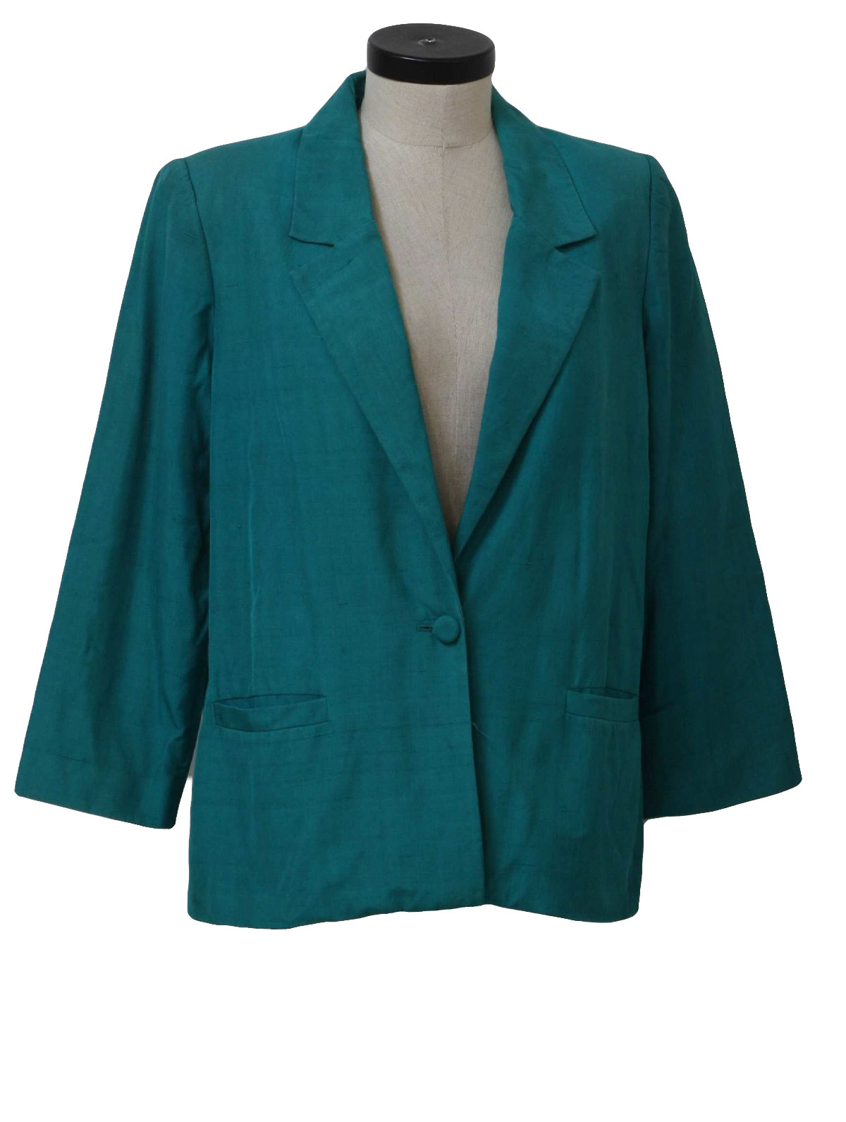 80s Retro Jacket: 80s -Evan Picone Petites- Womens teal silk with ...