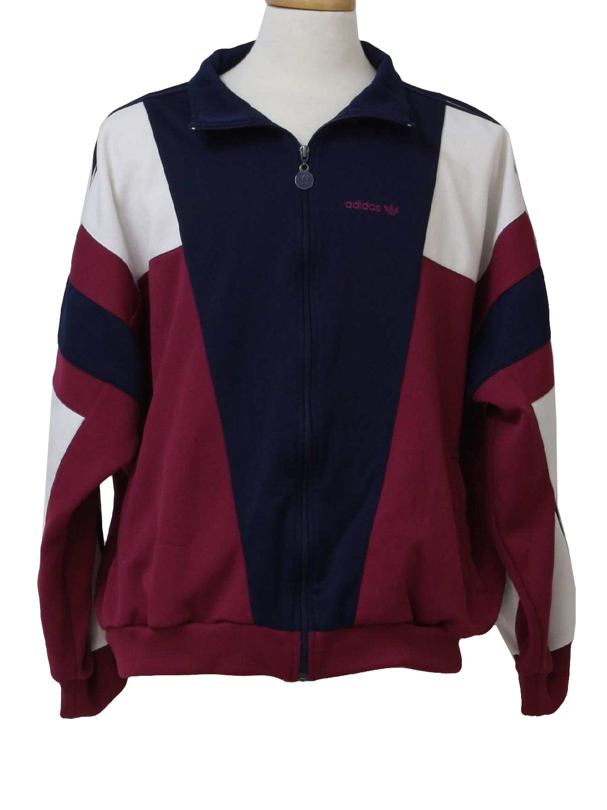 1990s Vintage Jacket: 90s -Adidas- Mens rosy wine, midnight blue