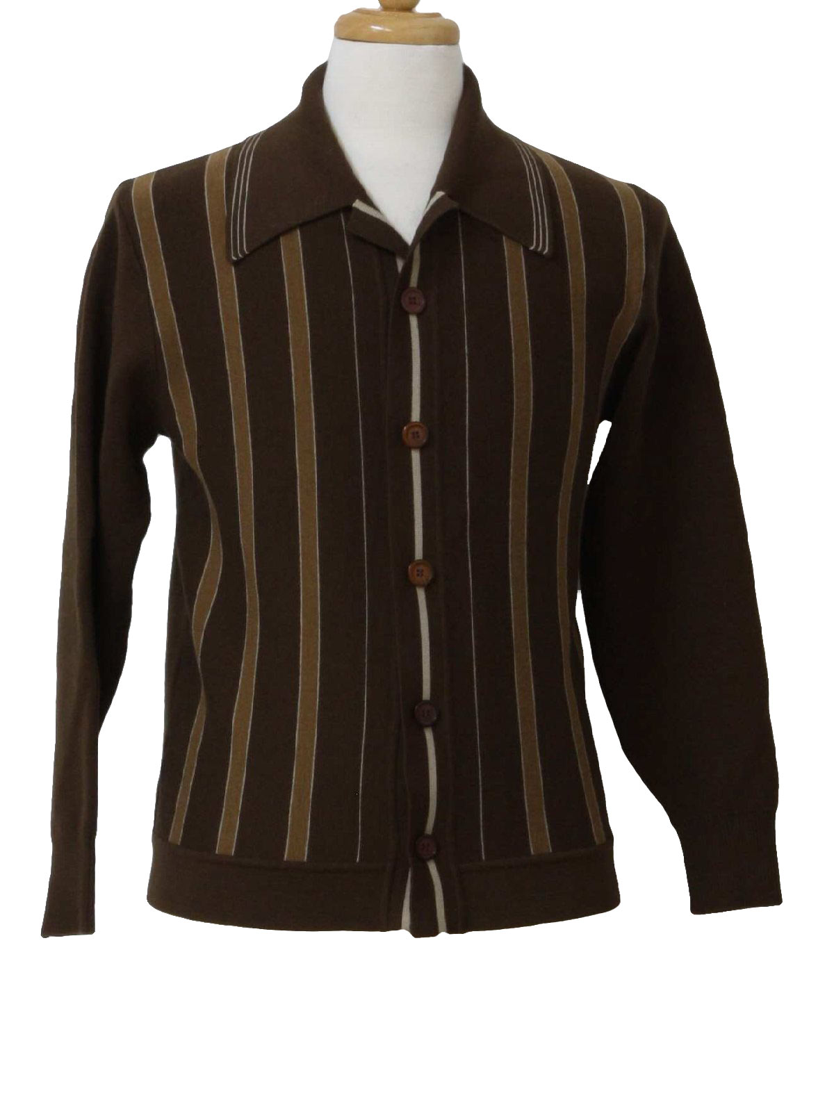 60's Golden Jacket: 60s -Golden- Mens brown, bone and taupe wool knit ...