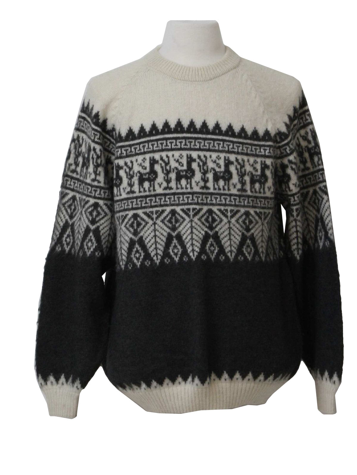 Retro 80s Sweater: 80s -no label- Mens winter white and charcoal soft ...