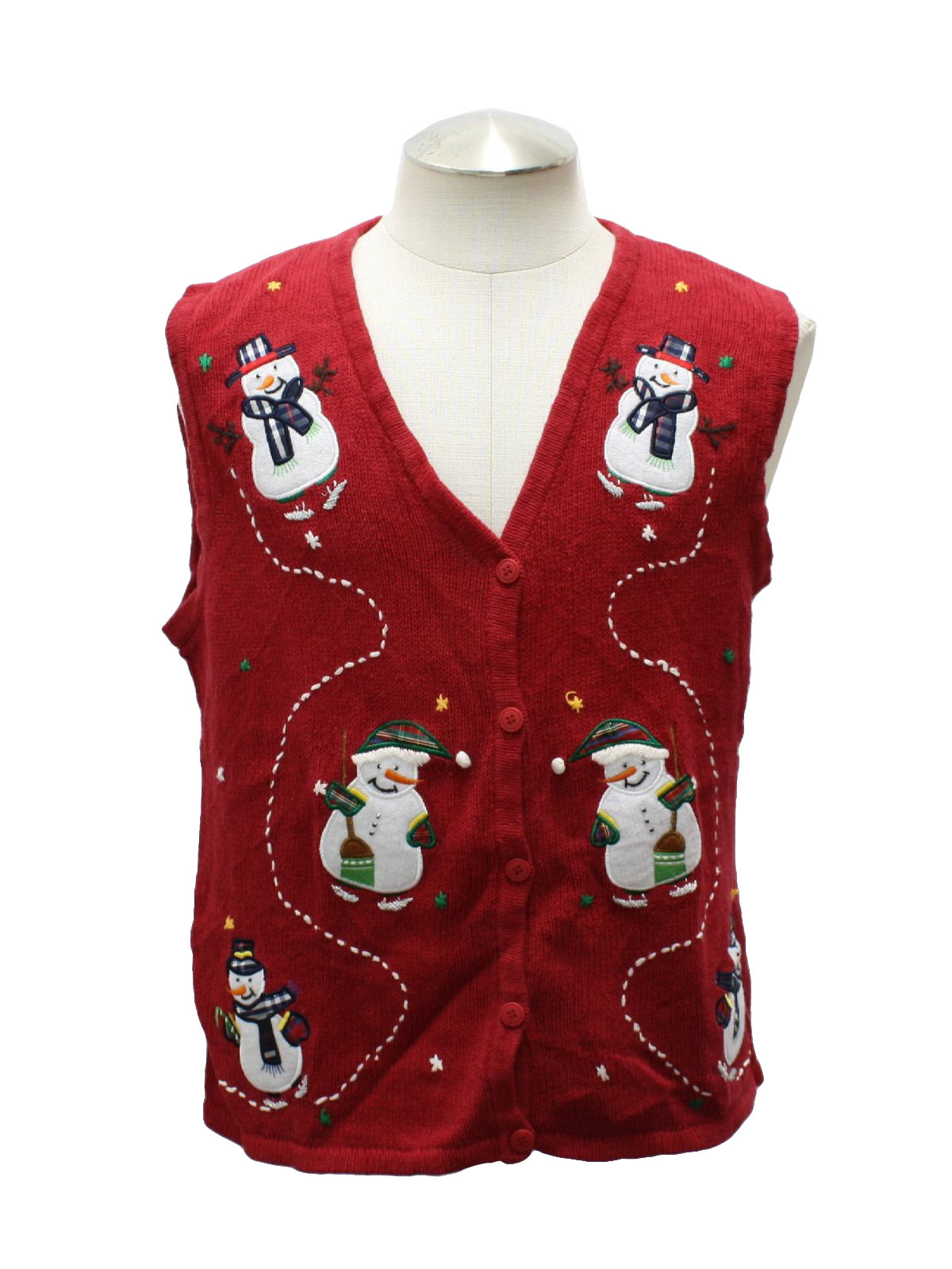 Ugly Christmas Sweater Vest: - Unisex red ramie and cotton sleeveless V ...