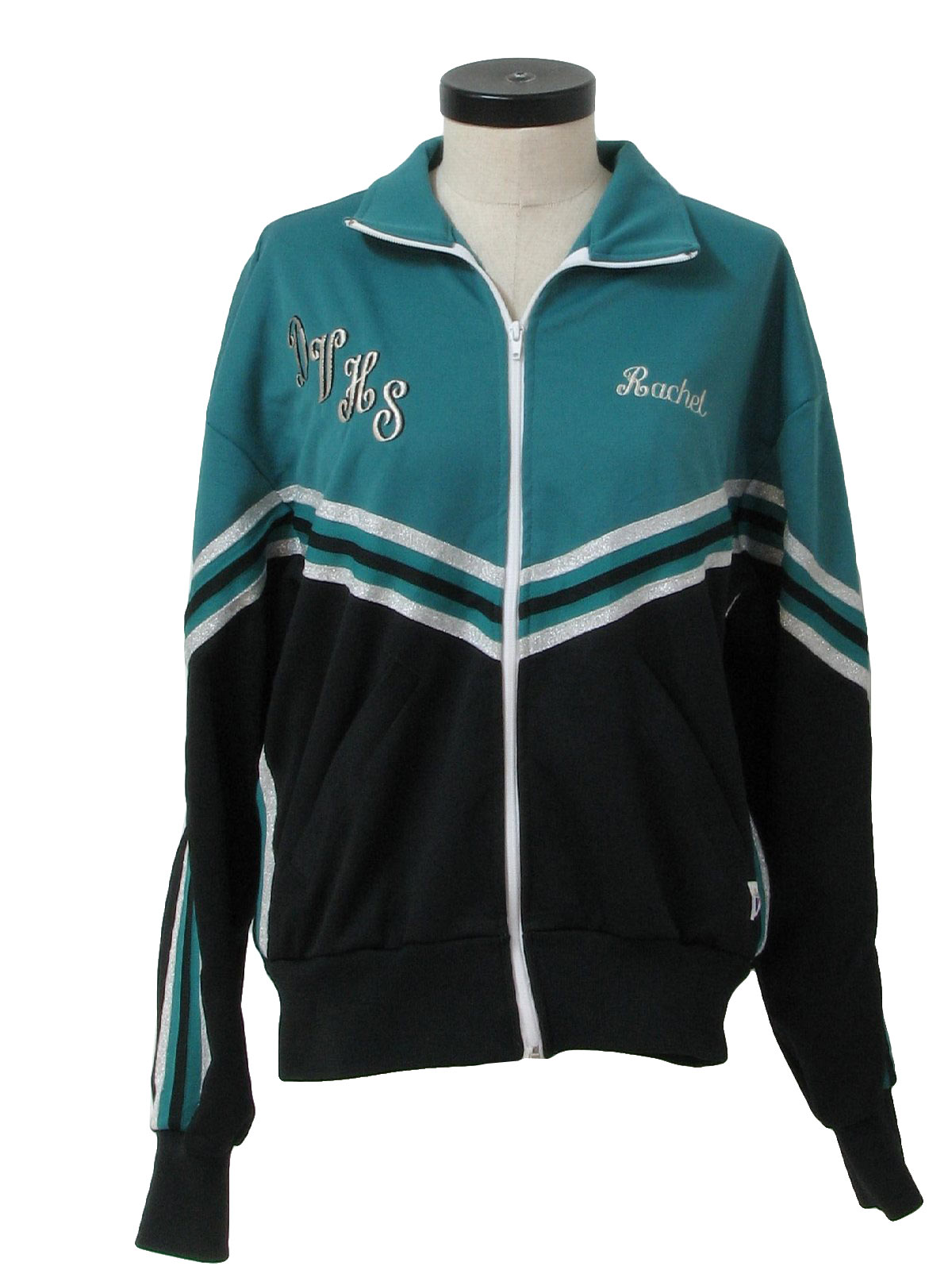 Retro 90's Jacket: 90s -Varsity- Womens teal green, silver and black ...