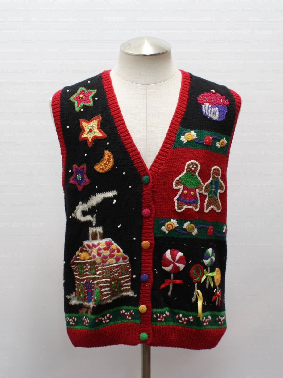 Ugly Christmas Sweater Vest: -Bechamel- Unisex black background ramie ...