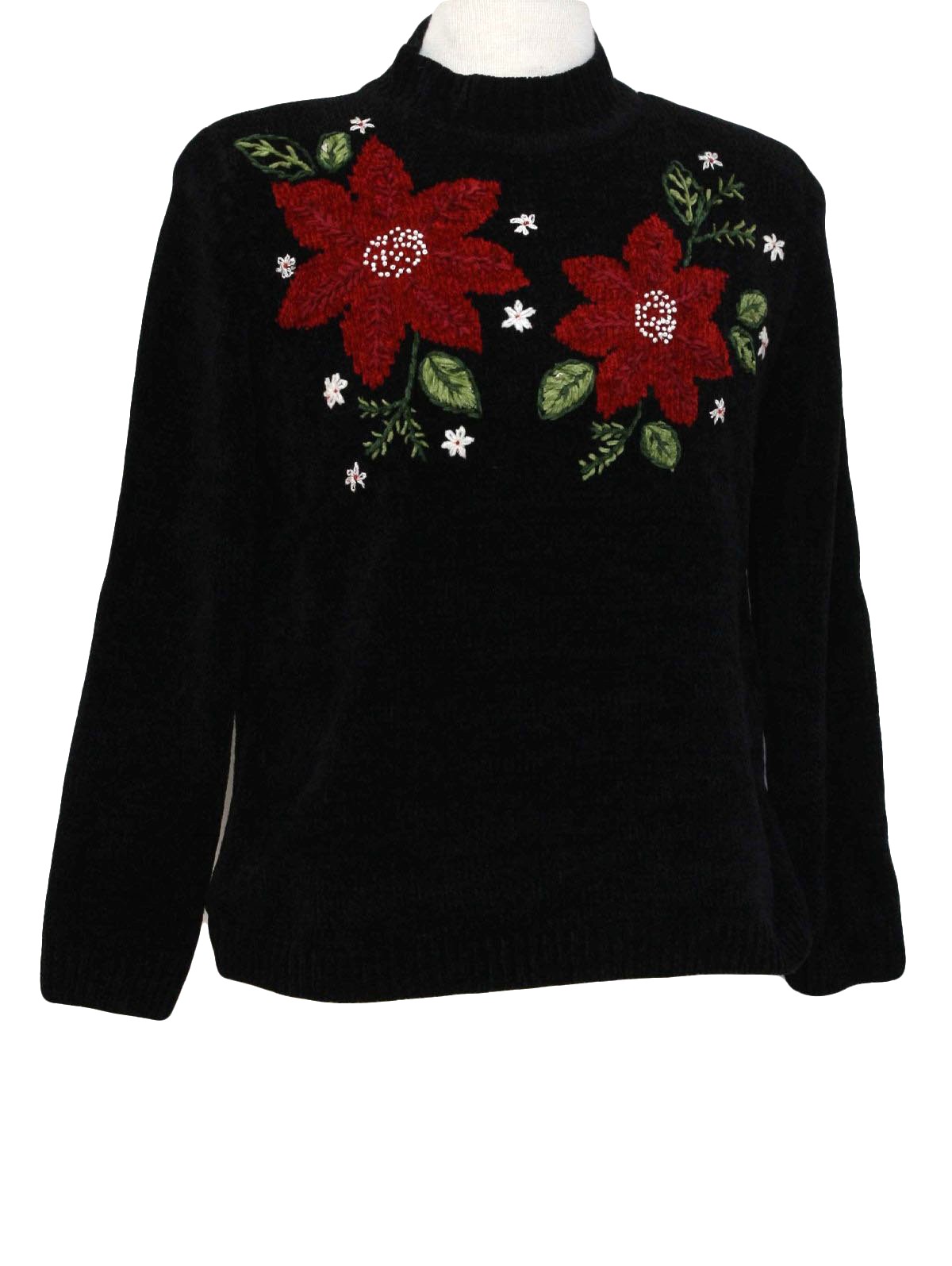 Womens Ugly Christmas Sweater Alfred Dunner Womens black red