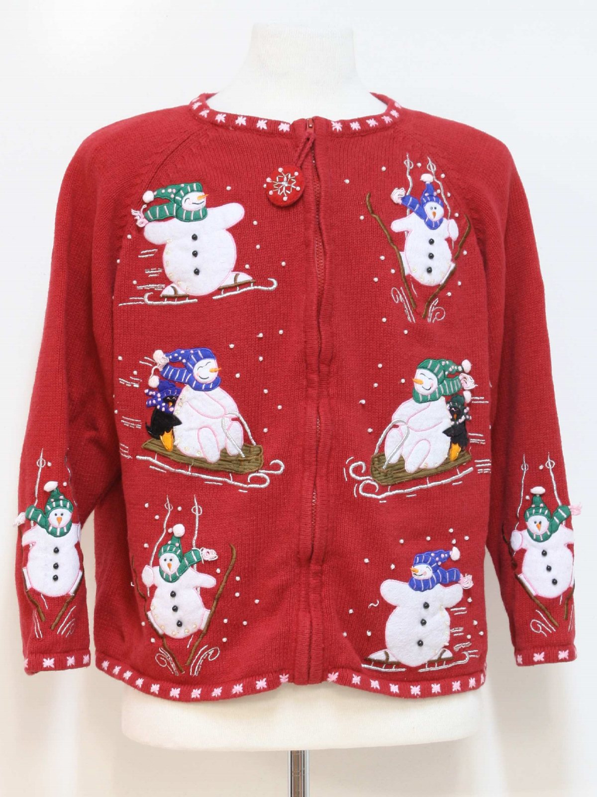 Womens Ugly Christmas Sweater: -Heirloom Collectibles- Womens red, white, blue, green, brown