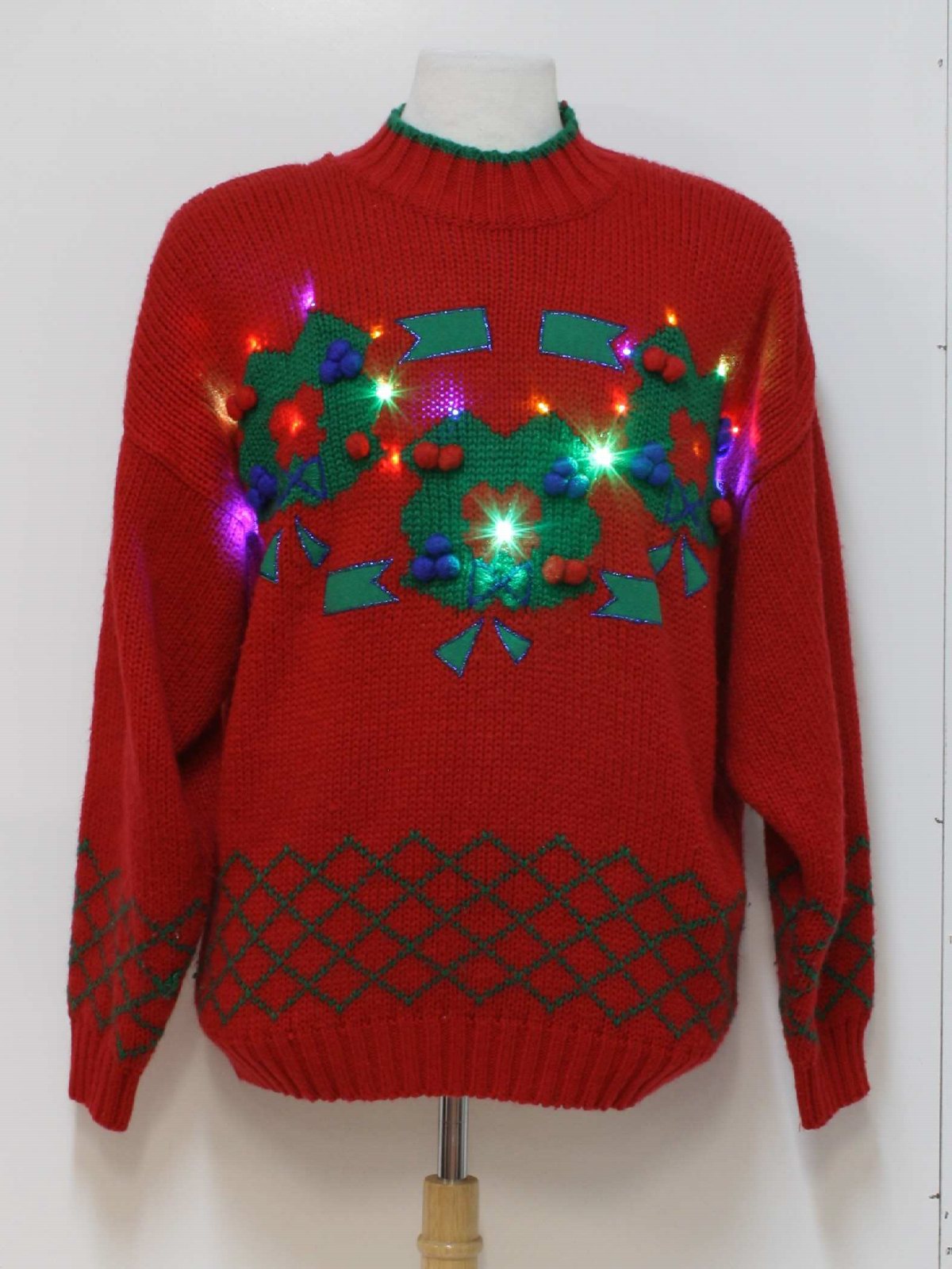 Light Up Multi Colored Flashing Super Bright Lights Ugly Christmas Sweater Karen Scott Unisex