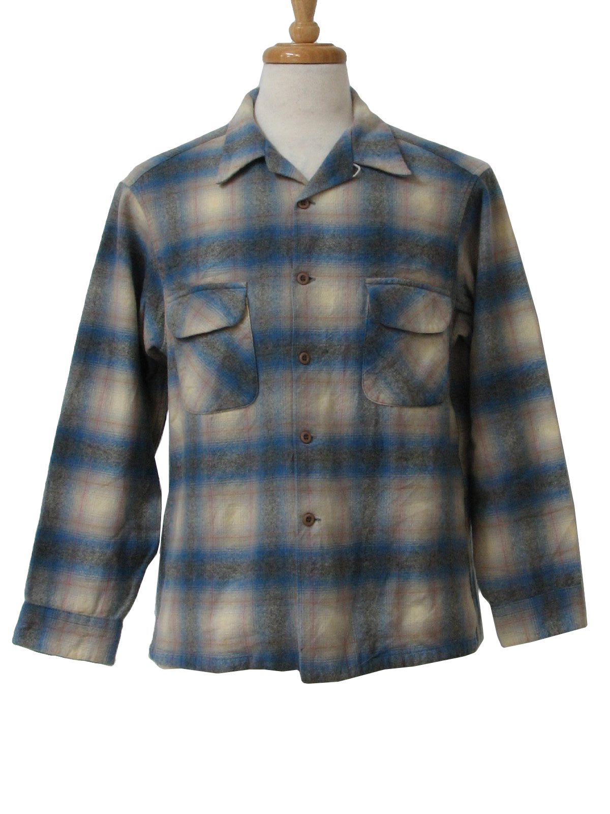 1960's Retro Wool Shirt: 60s -Pendleton- Mens shaded light blue, grey ...