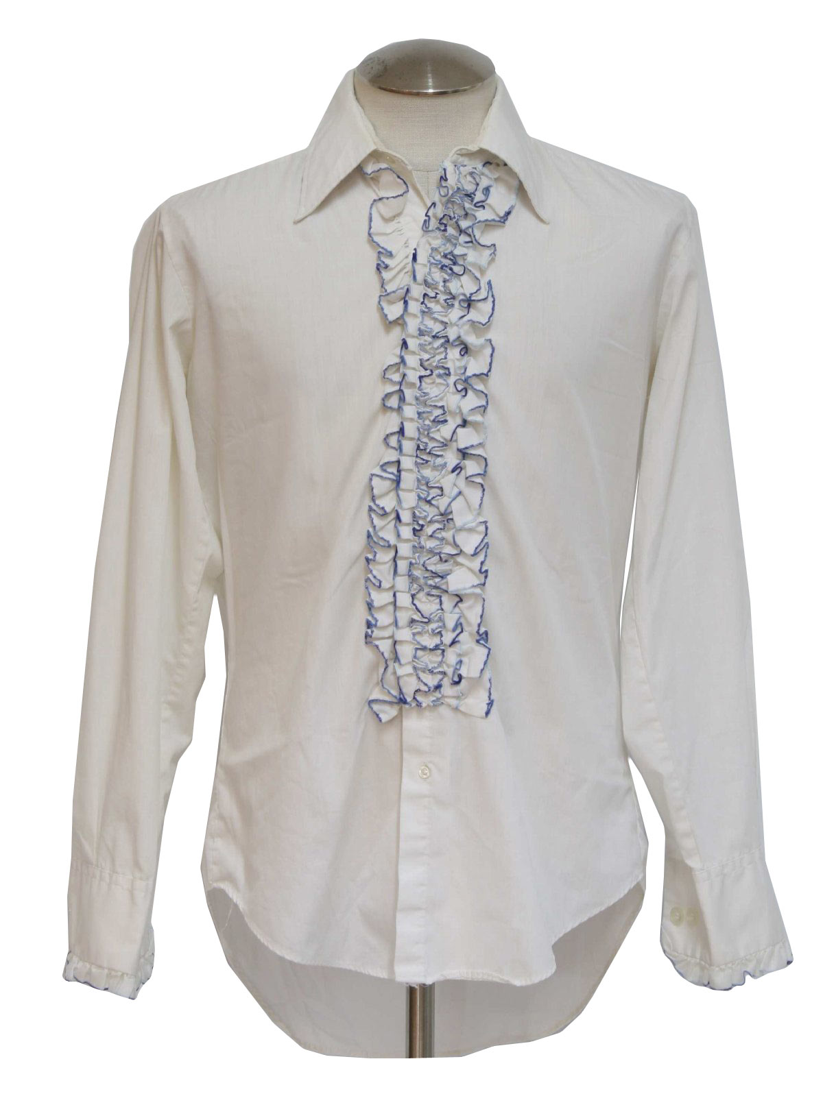 1970s After Six Shirt: 70s -After Six- Mens white and shaded blue ...