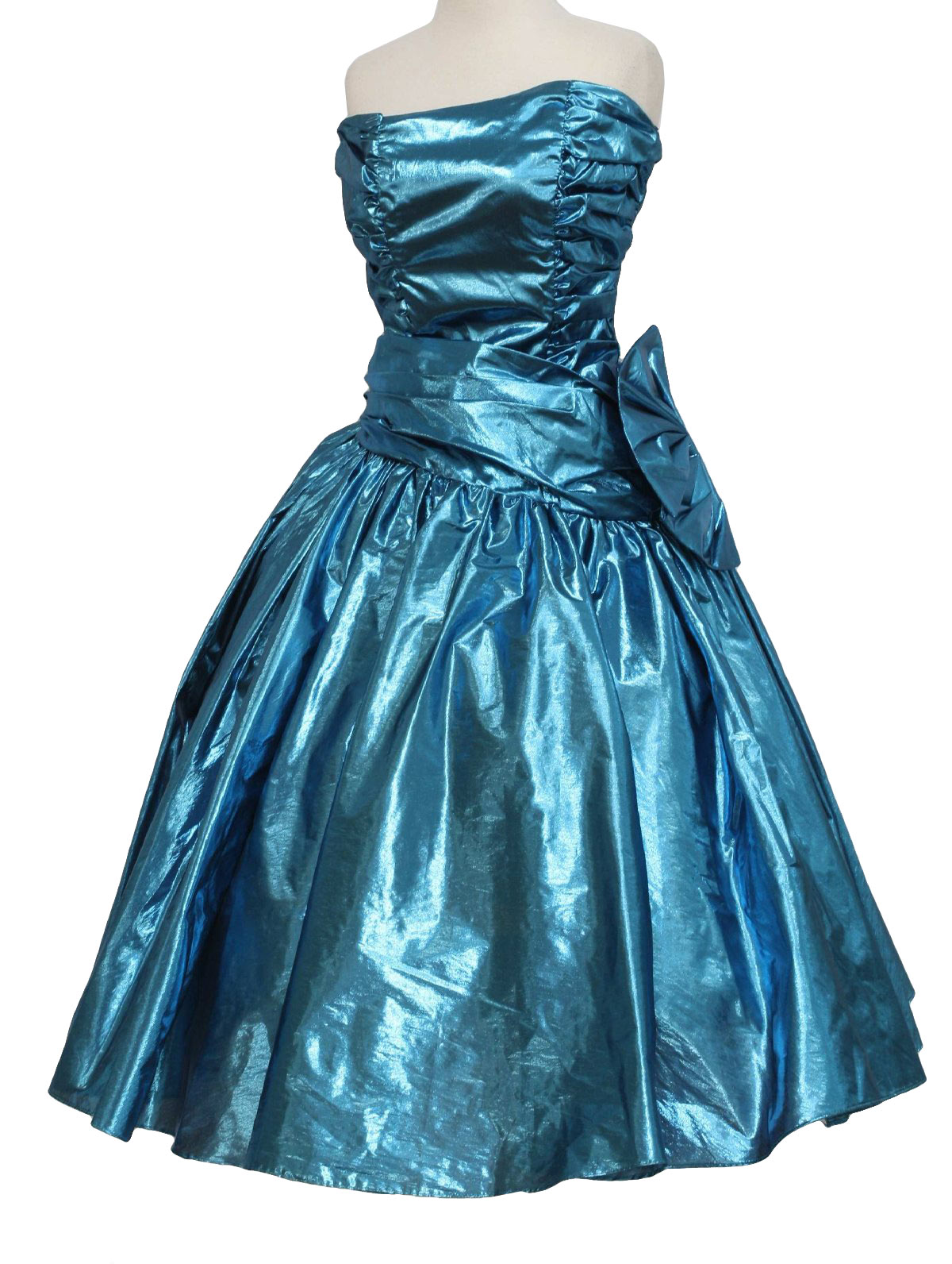 Cocktail Dress: (made in 90s) -ZumZum- Womens shiny teal green metal ...