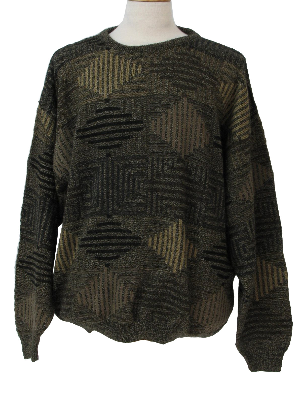 Vintage 1980's Sweater: 80s -Gianfranco Ruffini- Mens black, off white ...