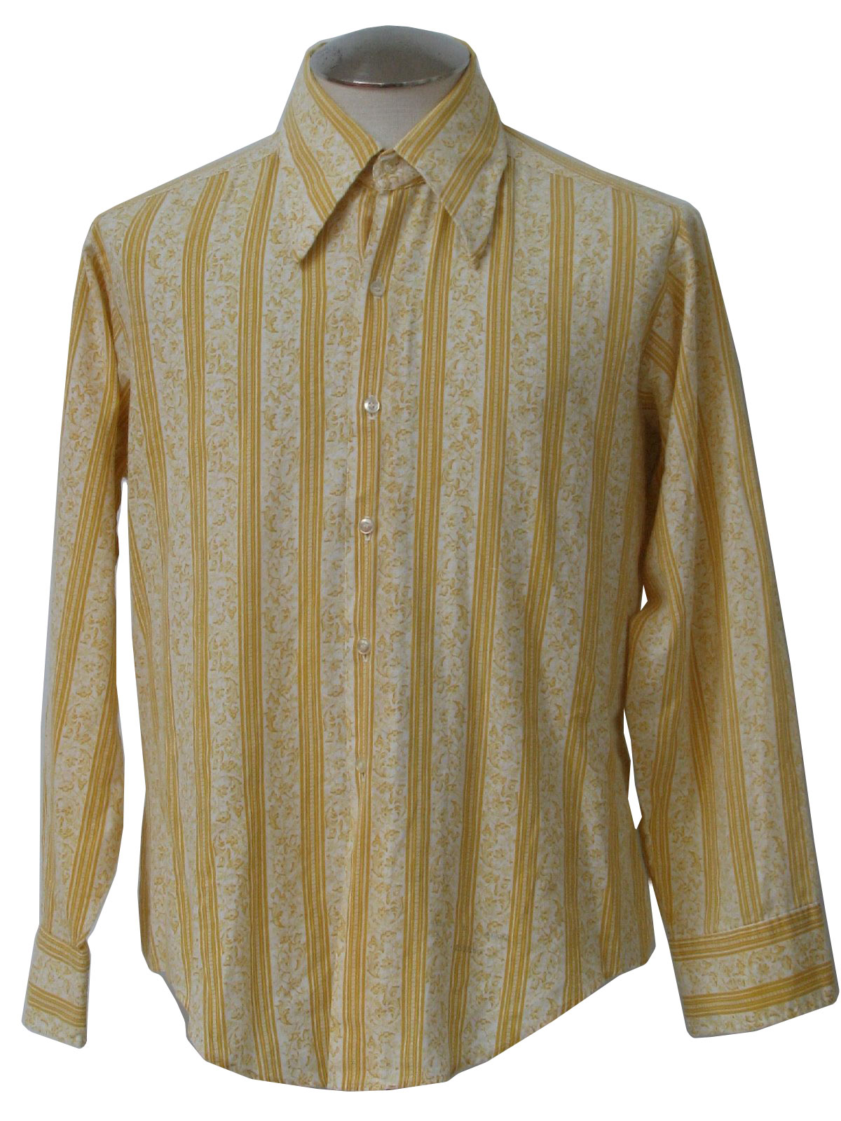 Vintage 1970's Shirt: 70s -Kmart- Mens yellow and white banded floral ...