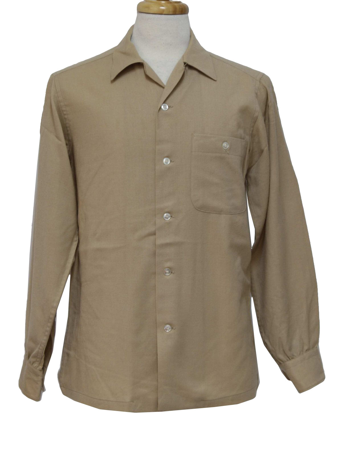 1960s Vintage Gabardine Shirt: 60s -Pendleton- Mens bone tan wool