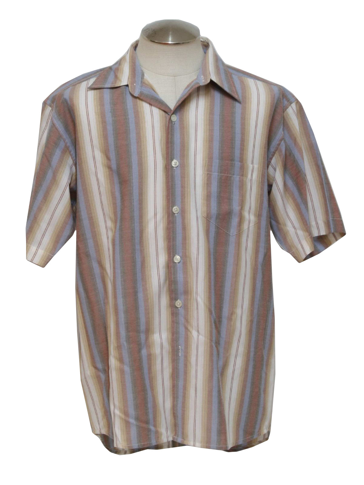 1970s Vintage Shirt: 70s -Kennington- Mens white, pale blue, sand ...