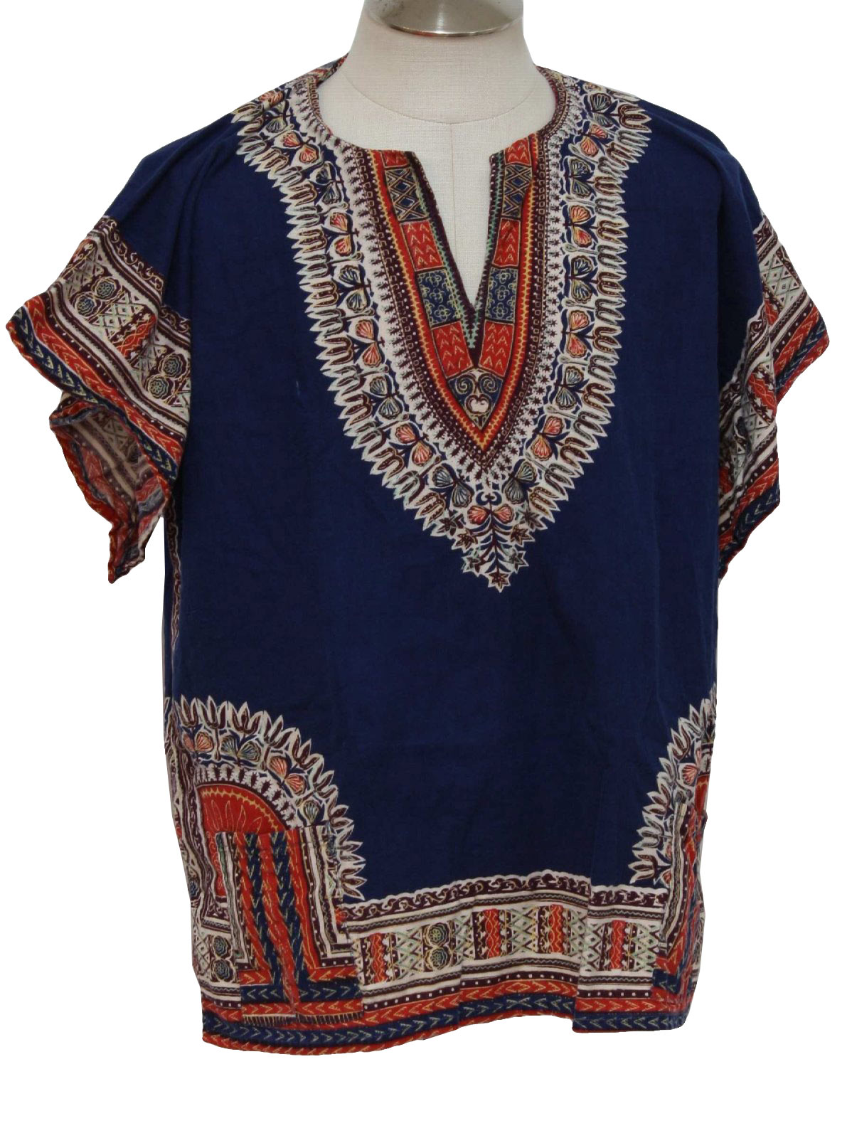 1970's Retro Dashiki Shirt: 70s -no label- Unisex navy blue, red ...