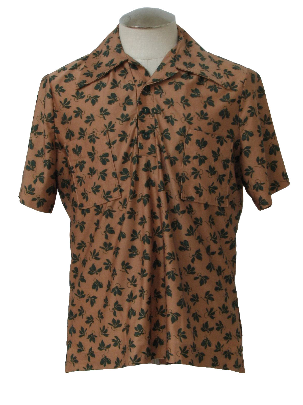 70s Retro Print Disco Shirt: 70s -Home Sewn- Mens tan and green ...