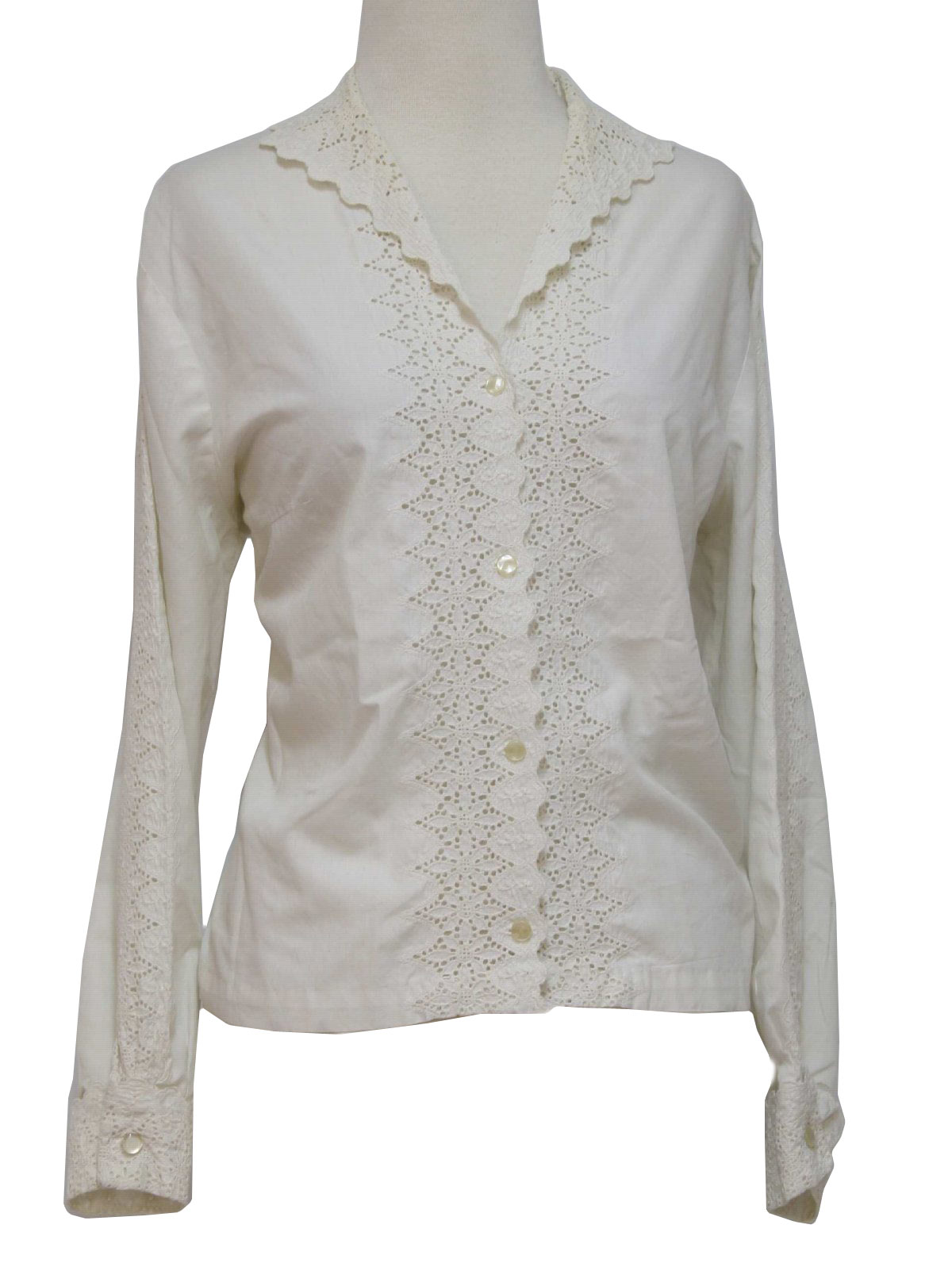 1940s Missing Label Shirt: 40s -Missing Label- Womens white on white ...