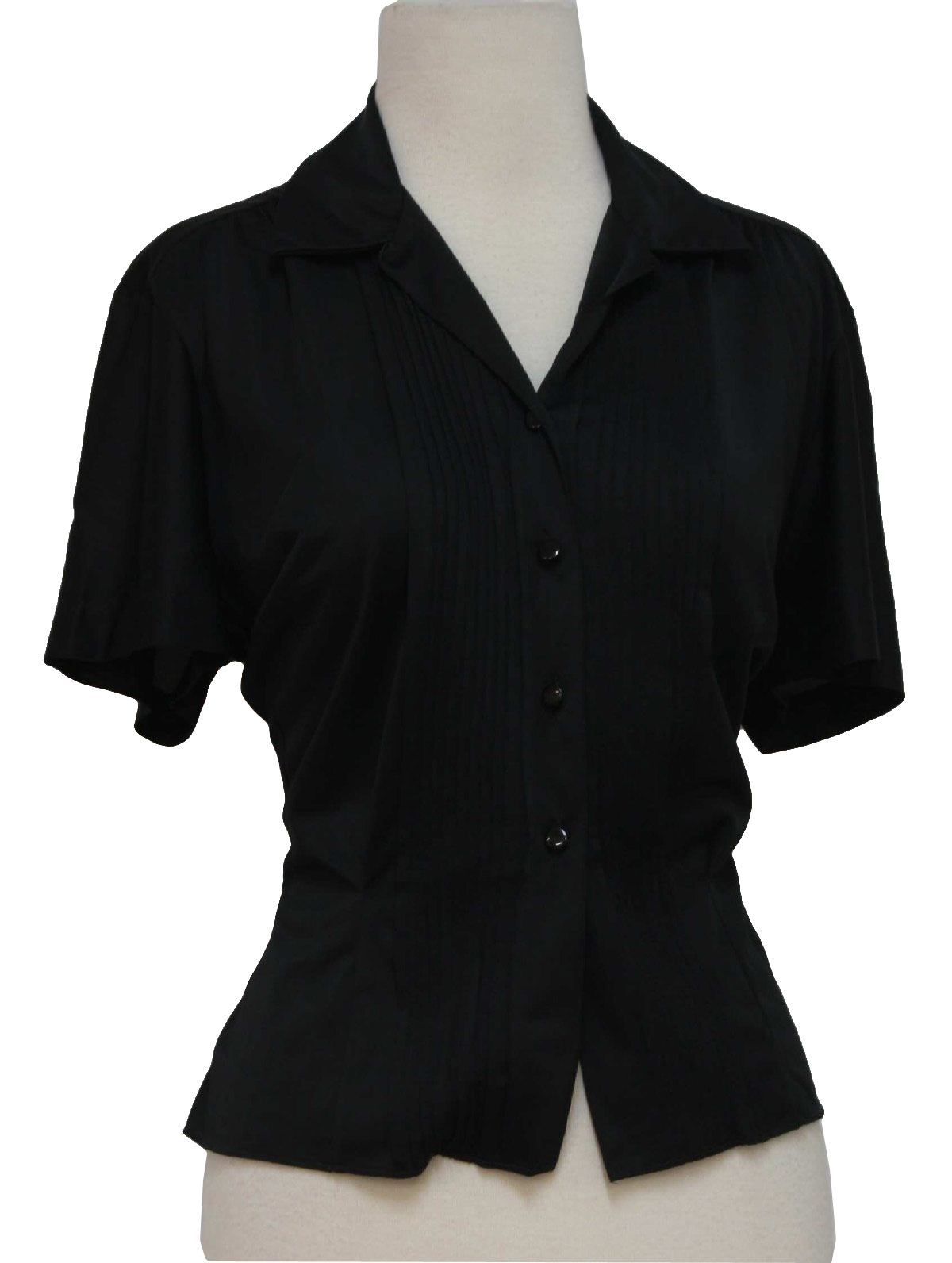 Cut Label 50's Vintage Shirt: 50s -Cut Label- Womens black nylon button ...