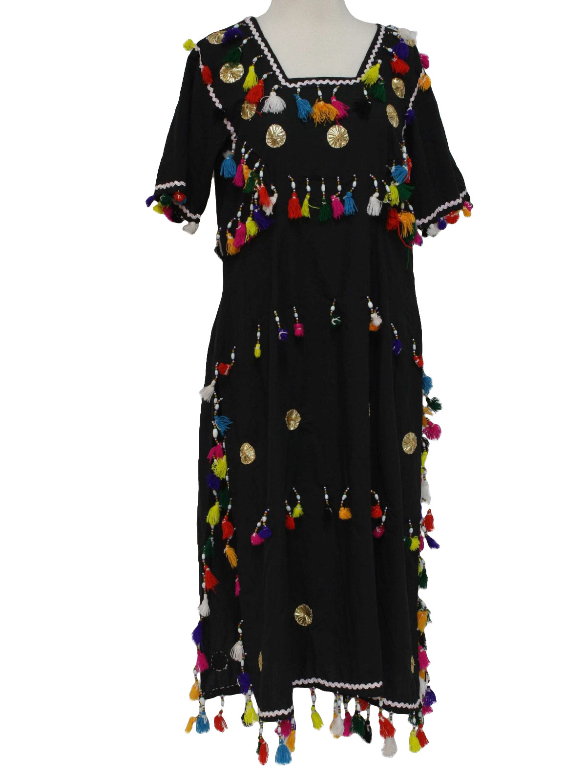 Seventies Vintage Hippie Dress: 70s -Missing Label- Womens black thin ...