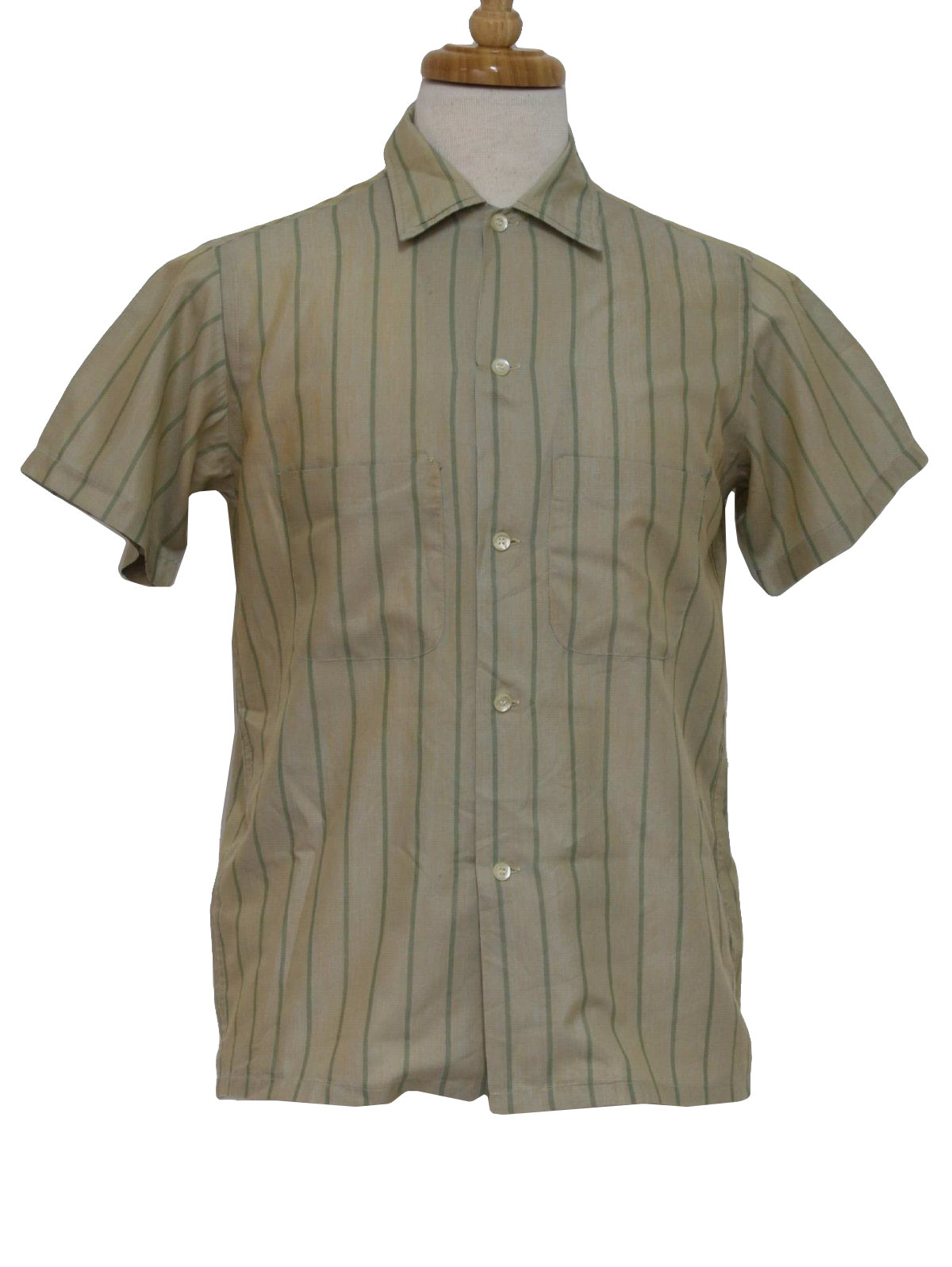 Vintage 60s Shirt: 60s -Penneys Towncraft- Mens grey and olive cotton ...