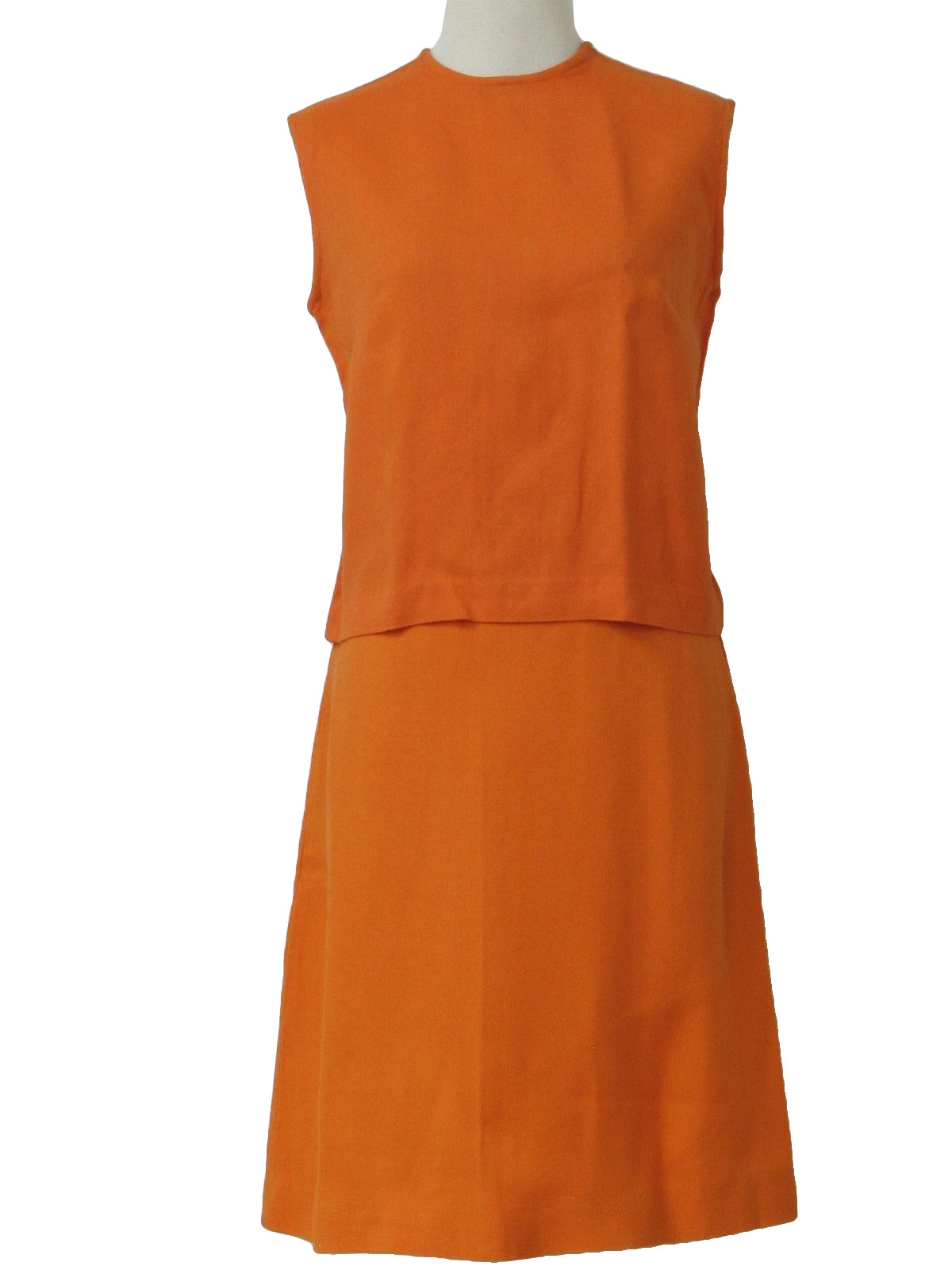 60's Laguna Suit: 60s -Laguna- Womens orange woven rayon sleeveless mid ...