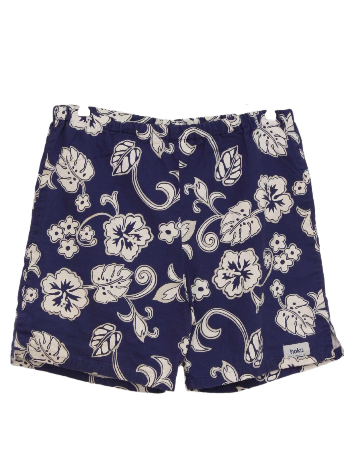 1980's Vintage Hoku Shorts: 80s -Hoku- Mens blue and white bold floral ...