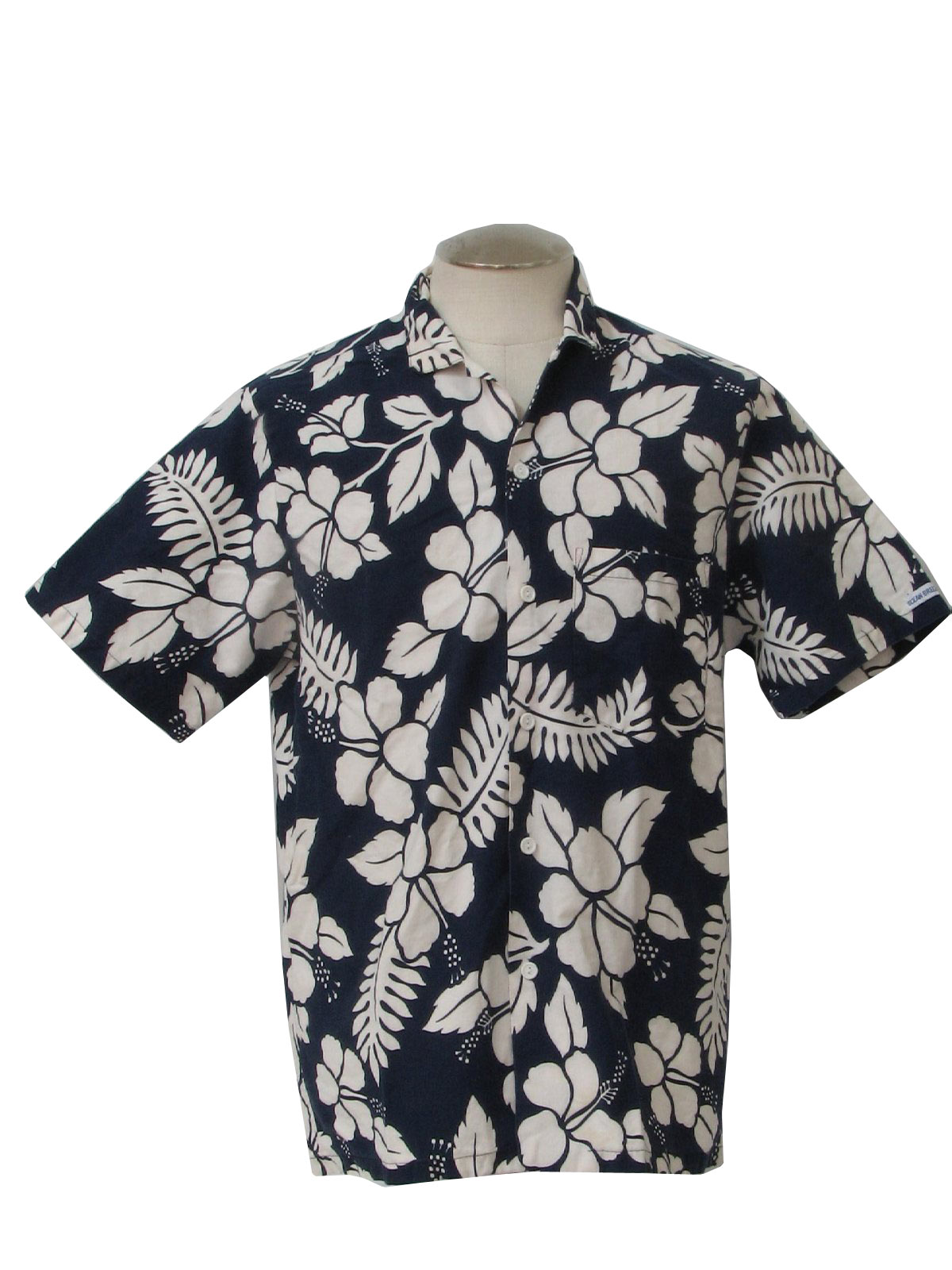 Vintage 80s Hawaiian Shirt: 80s -Ocean Breeze- Mens Navy Blue And White ...