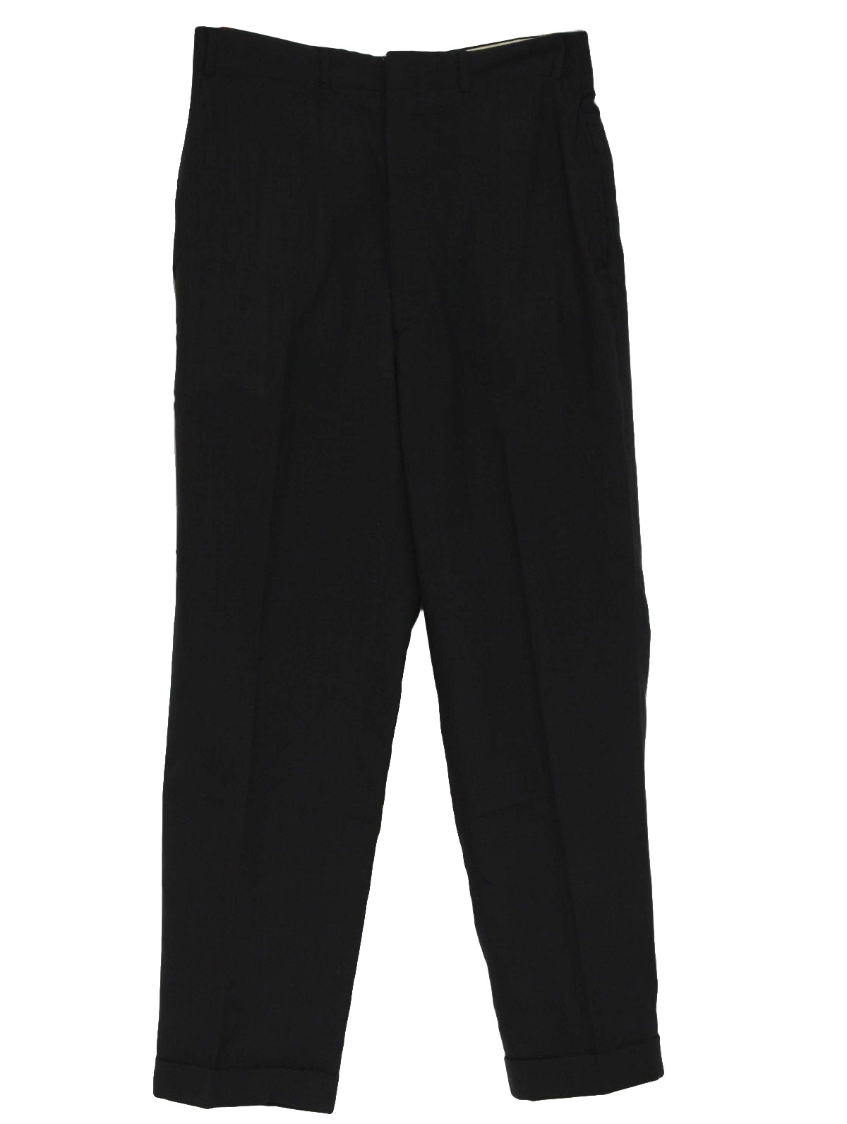 1960's Vintage Pants: 60s -No Label- Mens black lightweight cotton flat ...