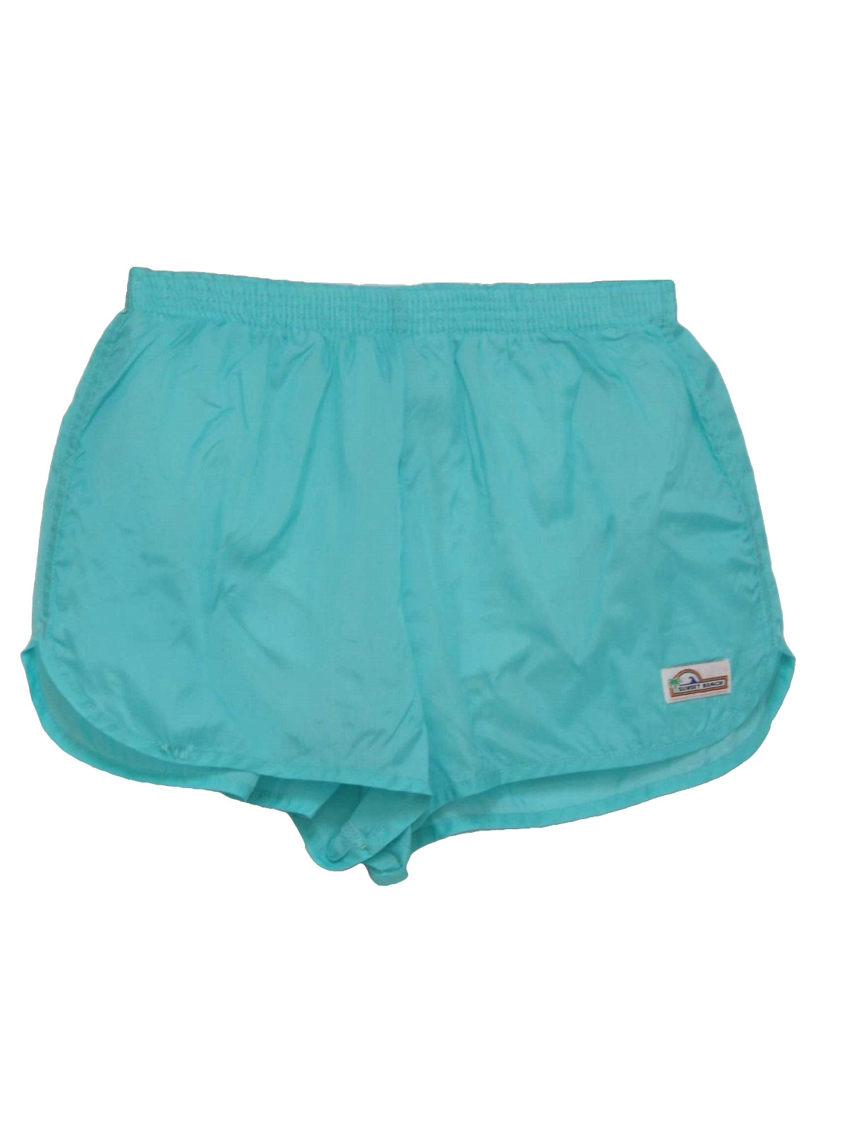 Vintage 1980's Shorts: 80s -Sunset beach- Mens light teal blue nylon ...