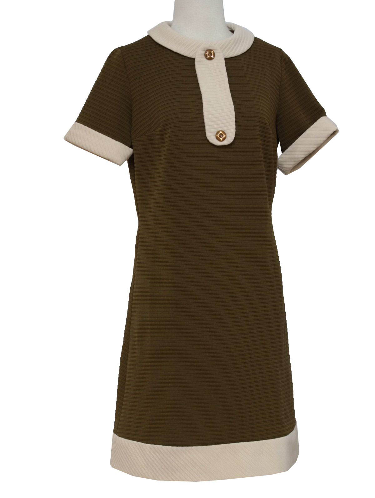 Sixties Dress: Late 60s or early 70s -no label- Womens cream and brown ...