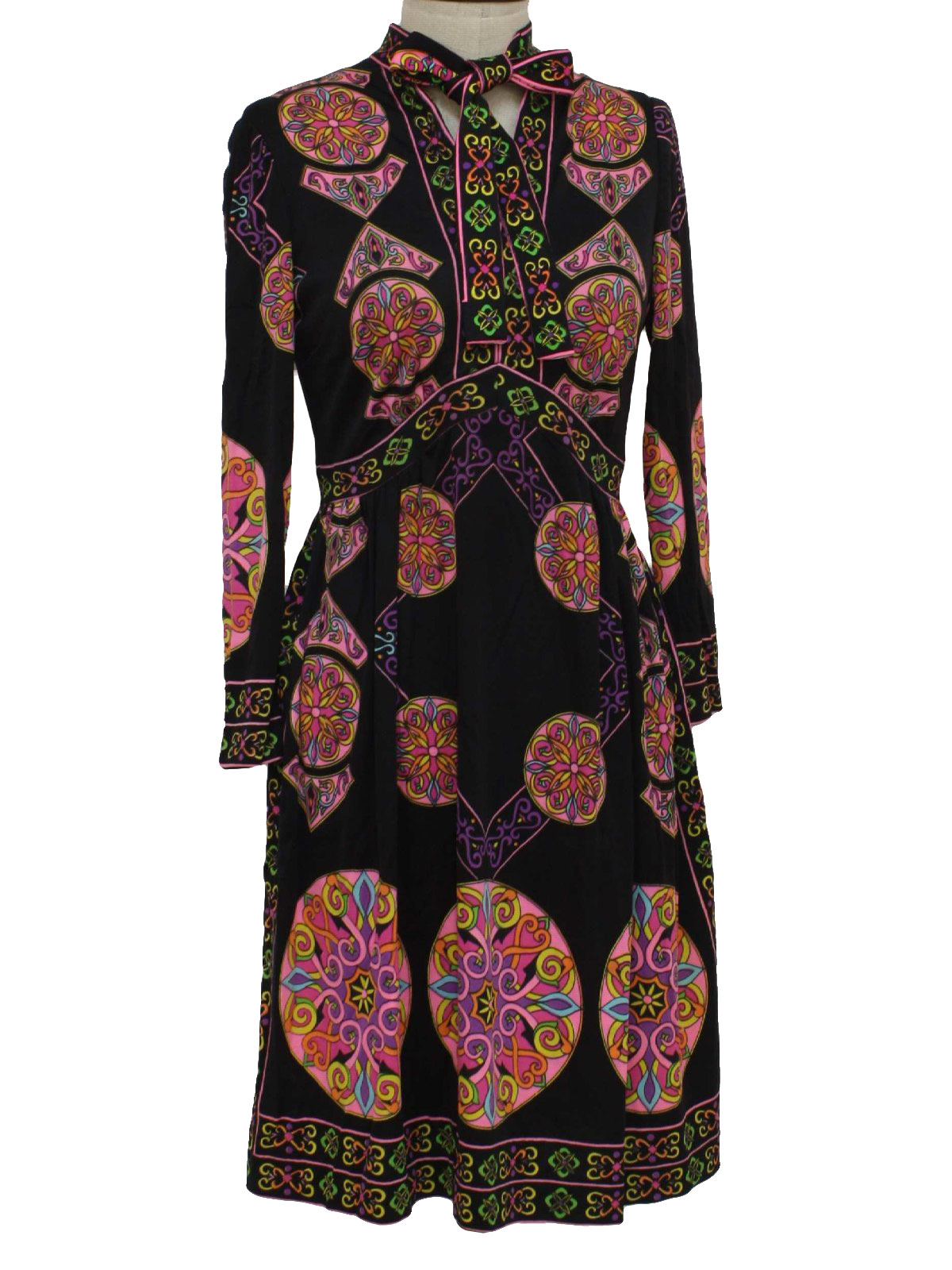 1970's Retro Hippie Dress: 70s -Maurice- Womens black, hot pink, purple ...