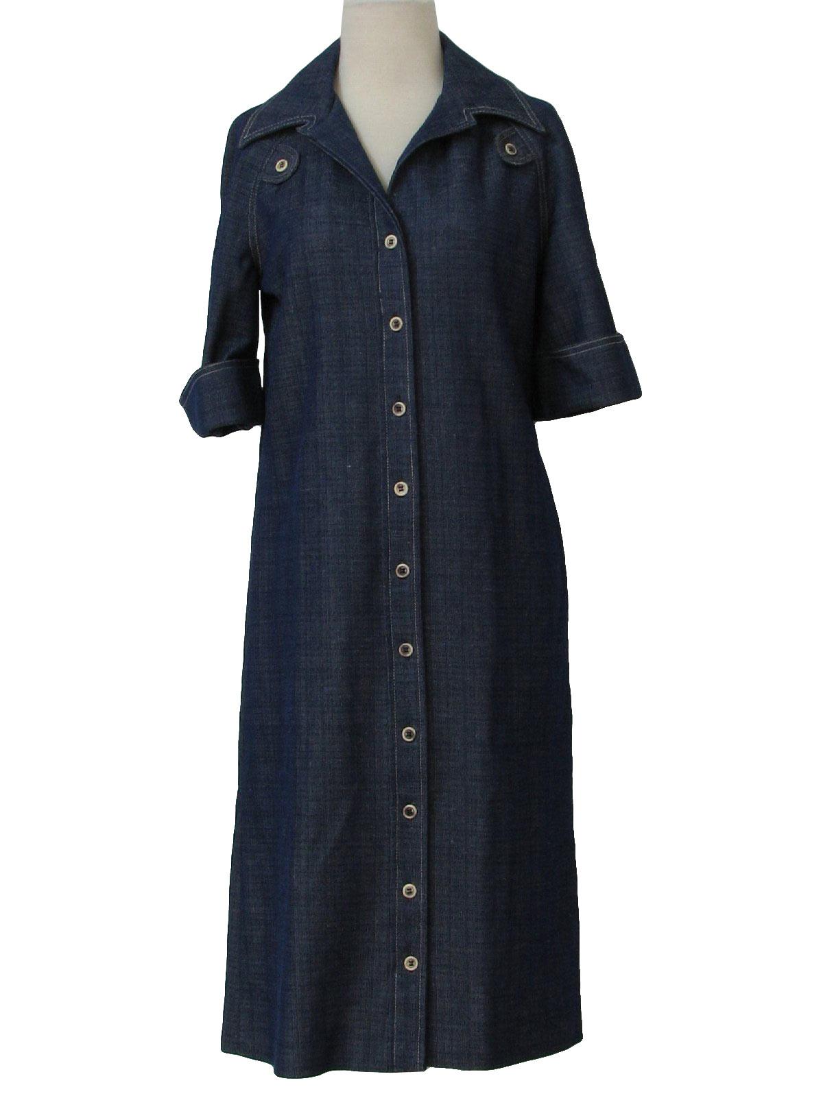 no label Seventies Vintage Dress: 70s -no label- Womens denim blue ...