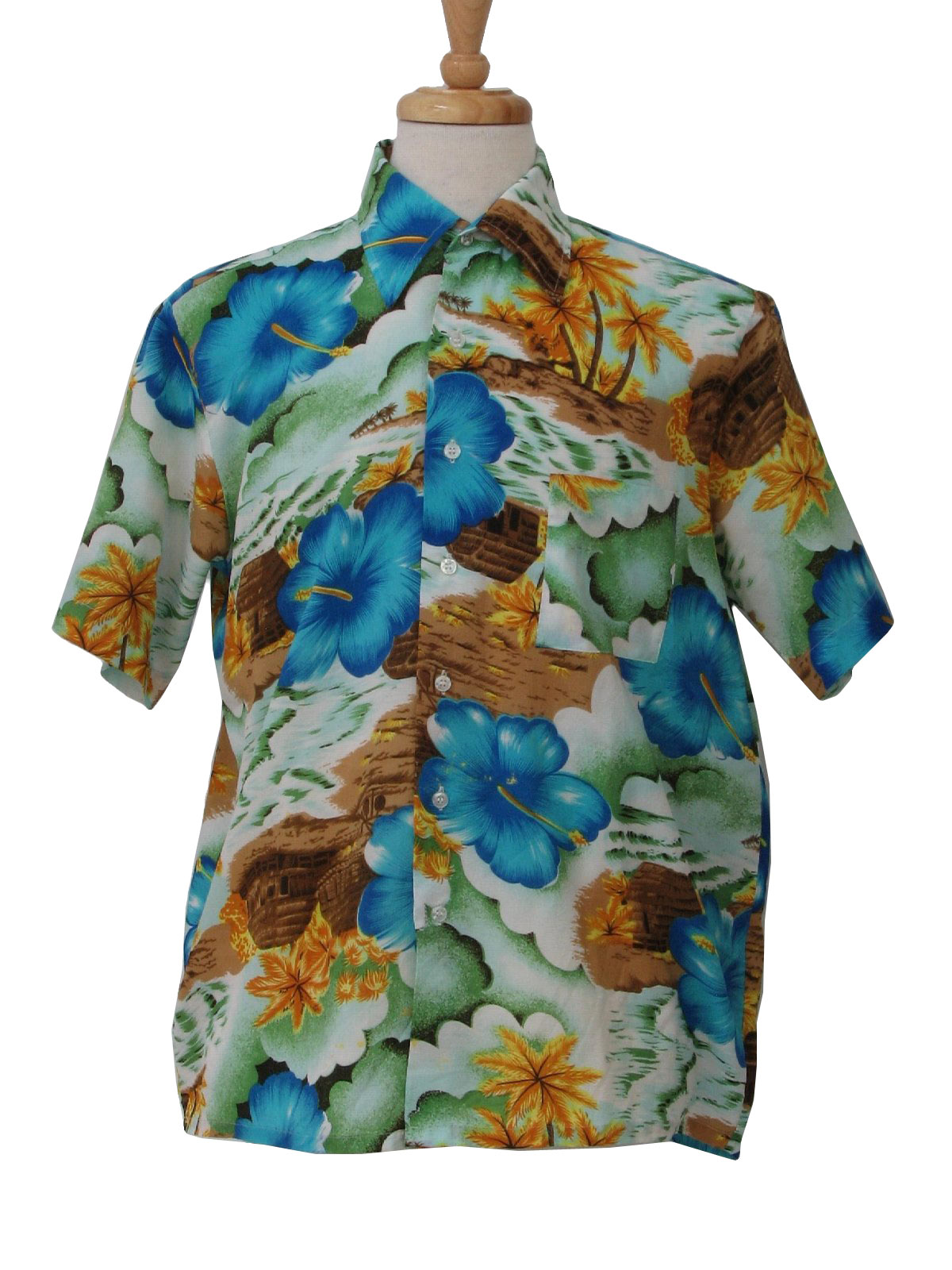 1970's Vintage Van Cort Hawaiian Shirt: 70s -Van Cort- Mens blue ...