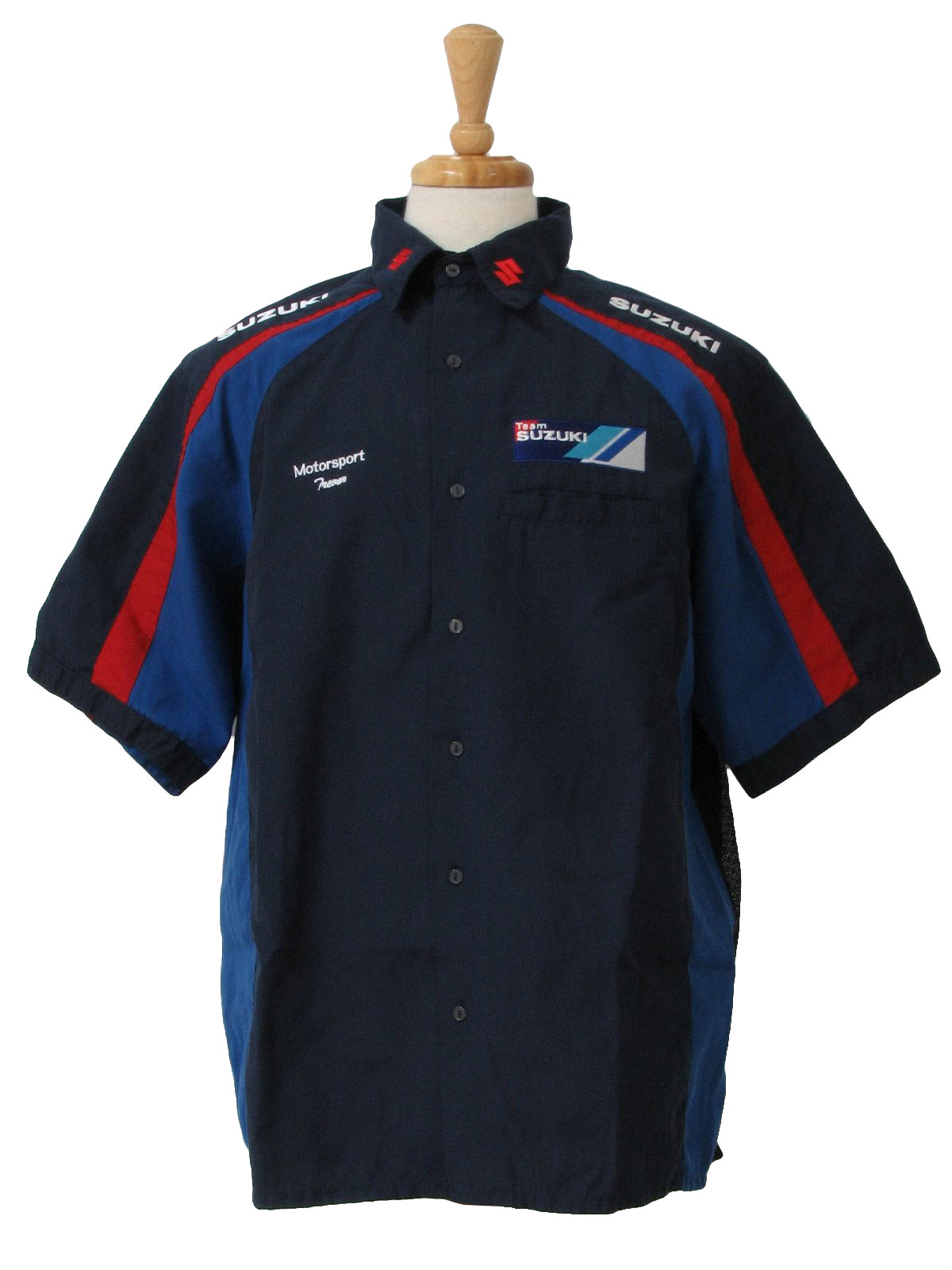 Retro 1990s Shirt: 90s -Suzuki Style- Mens navy blue, royal blue and ...