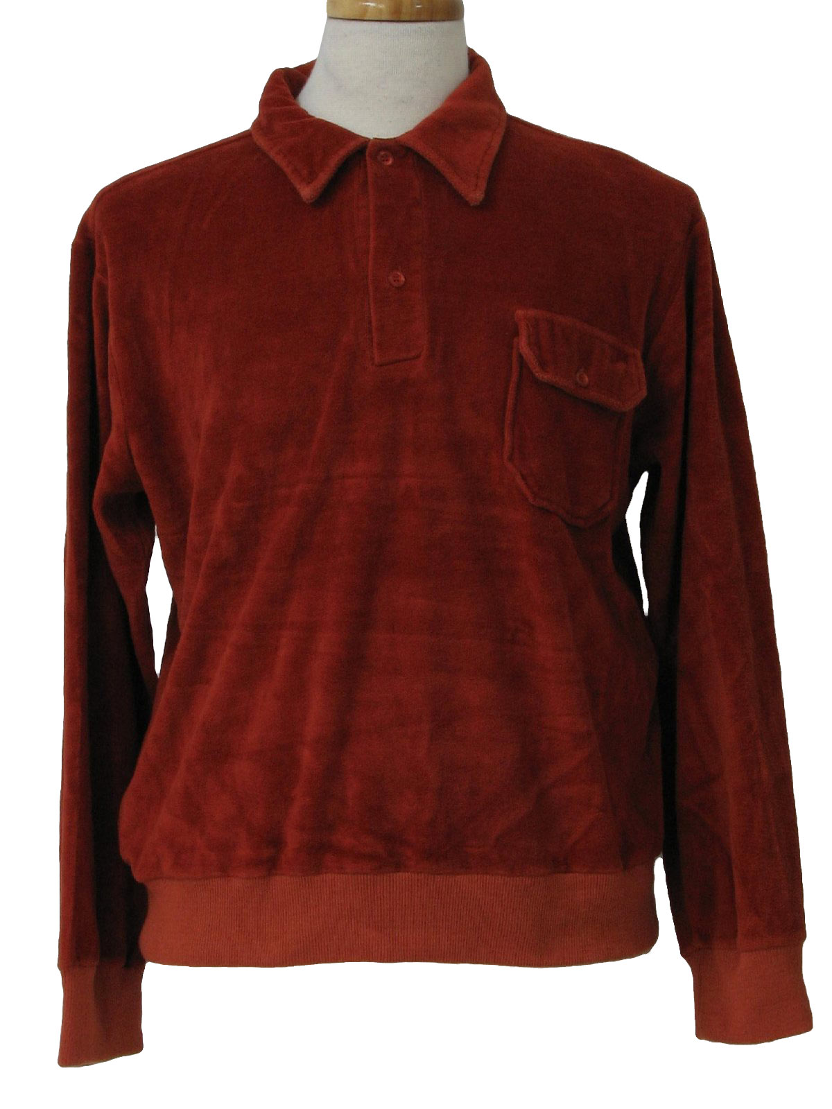 Vintage 1980's Velour Shirt: 80s -Hartog- Mens burnt orange long sleeve ...