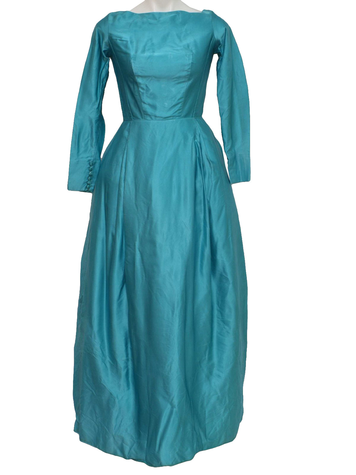 60s Retro Cocktail Dress Early 60s Missing Label Womens Turquoise Floor Length New Look