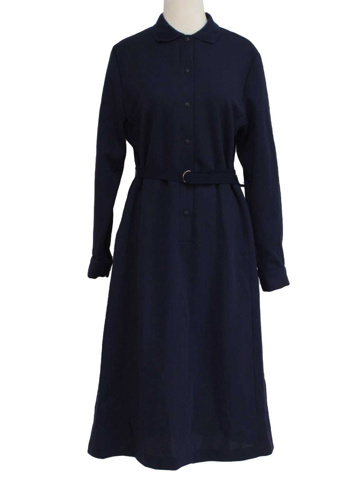 80s Retro Dress: 80s -Haymaker- Womens navy blue long sleeve button ...