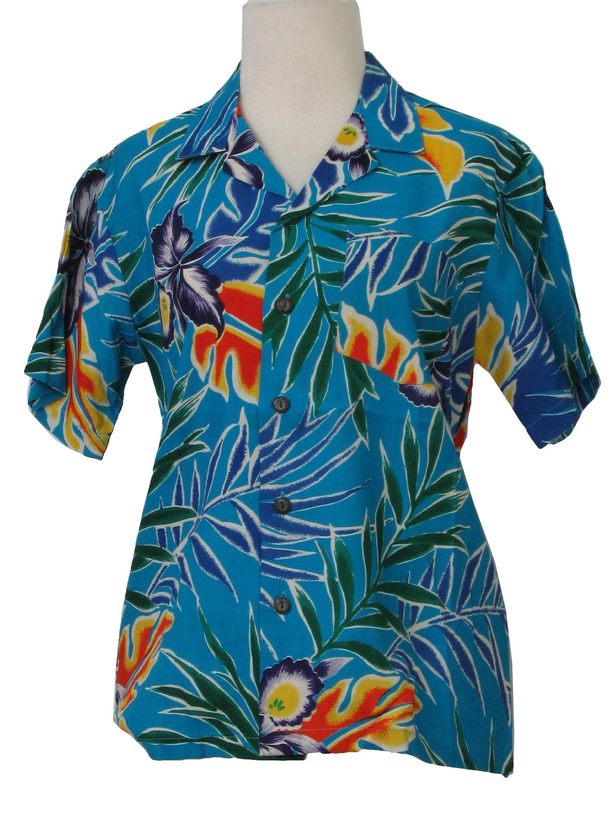 1990s Kennington Hawaiian Shirt: 90s -Kennington- Womens bright blue ...