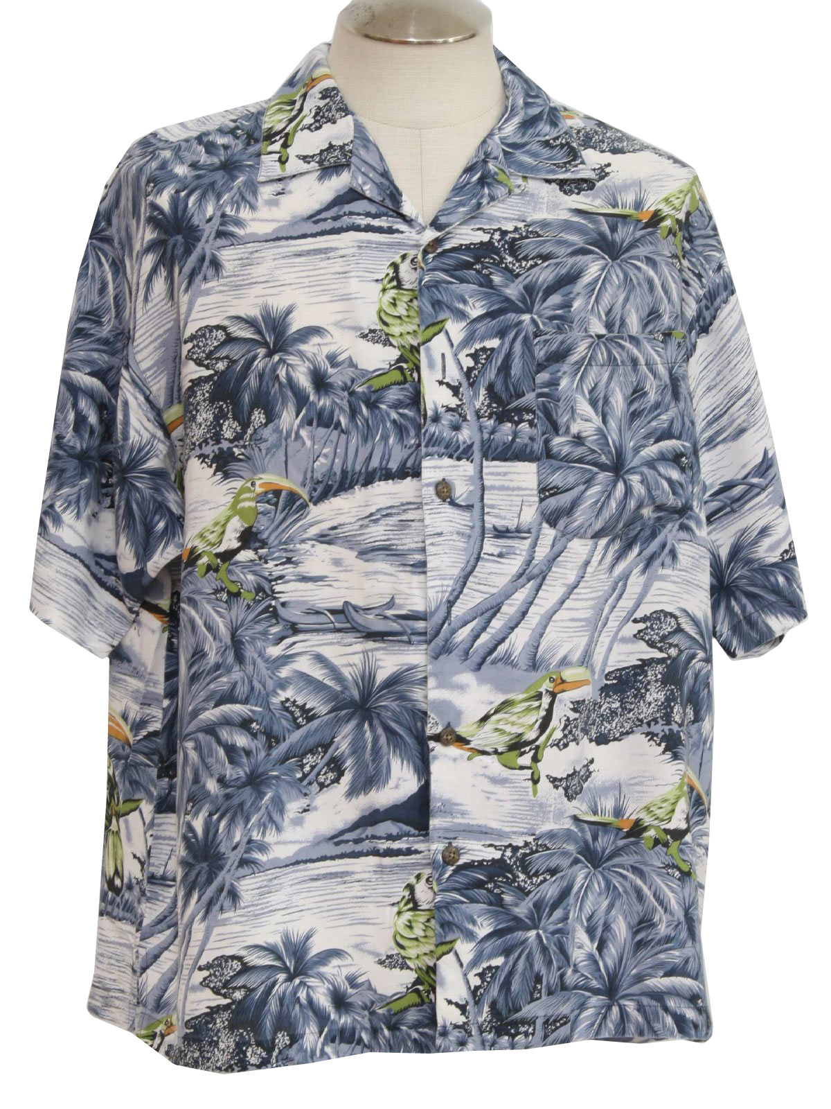 Retro 90s Hawaiian Shirt (LB) : 90s -LB- Mens white, gray, dark gray ...
