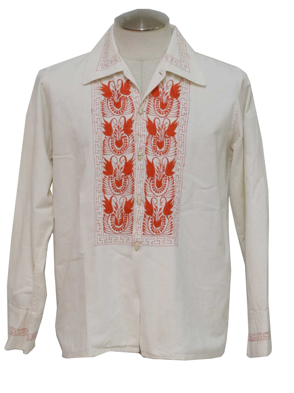 60s Vintage Hippie Shirt: 60s -No Label- Mens white, coral cotton ...