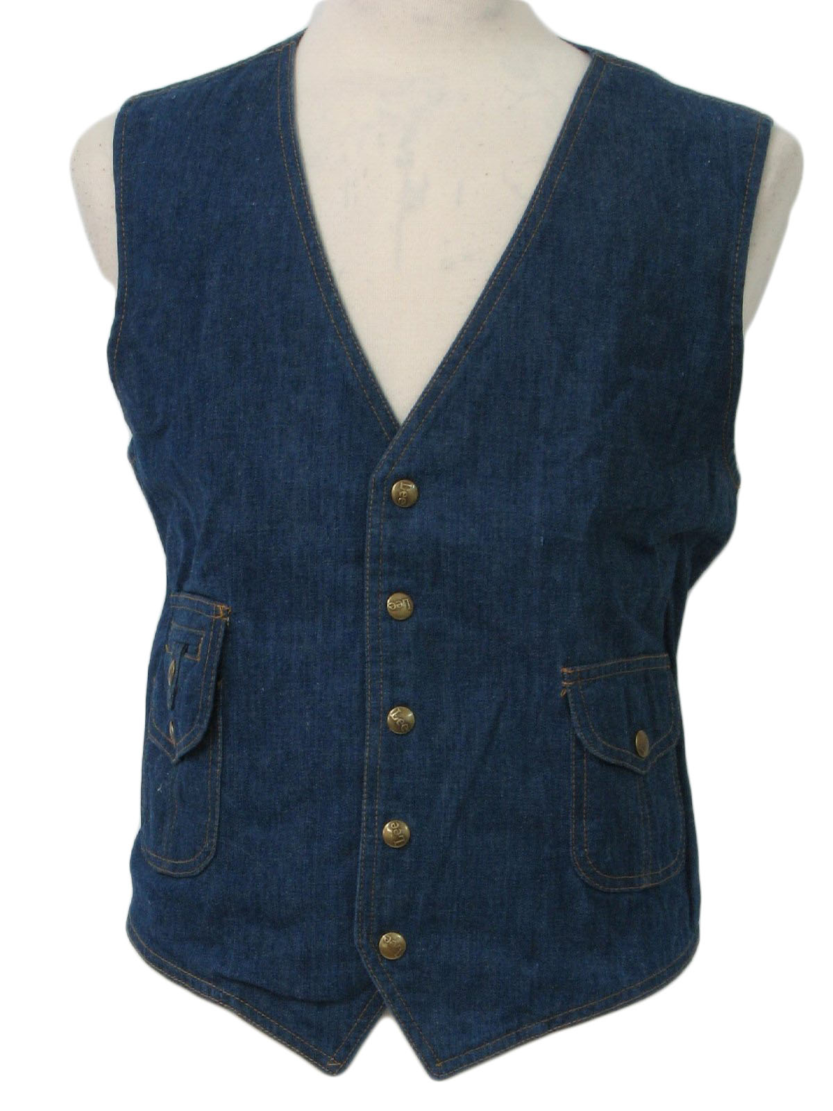 Retro 1970s Vest: 70s -Lee- Mens dark blue cotton denim, nylon backed ...
