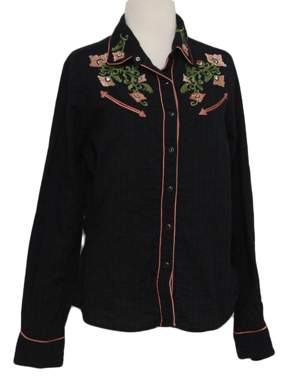 Nineties Wrangler Western Shirt: 90s -Wrangler- Womens black cotton ...