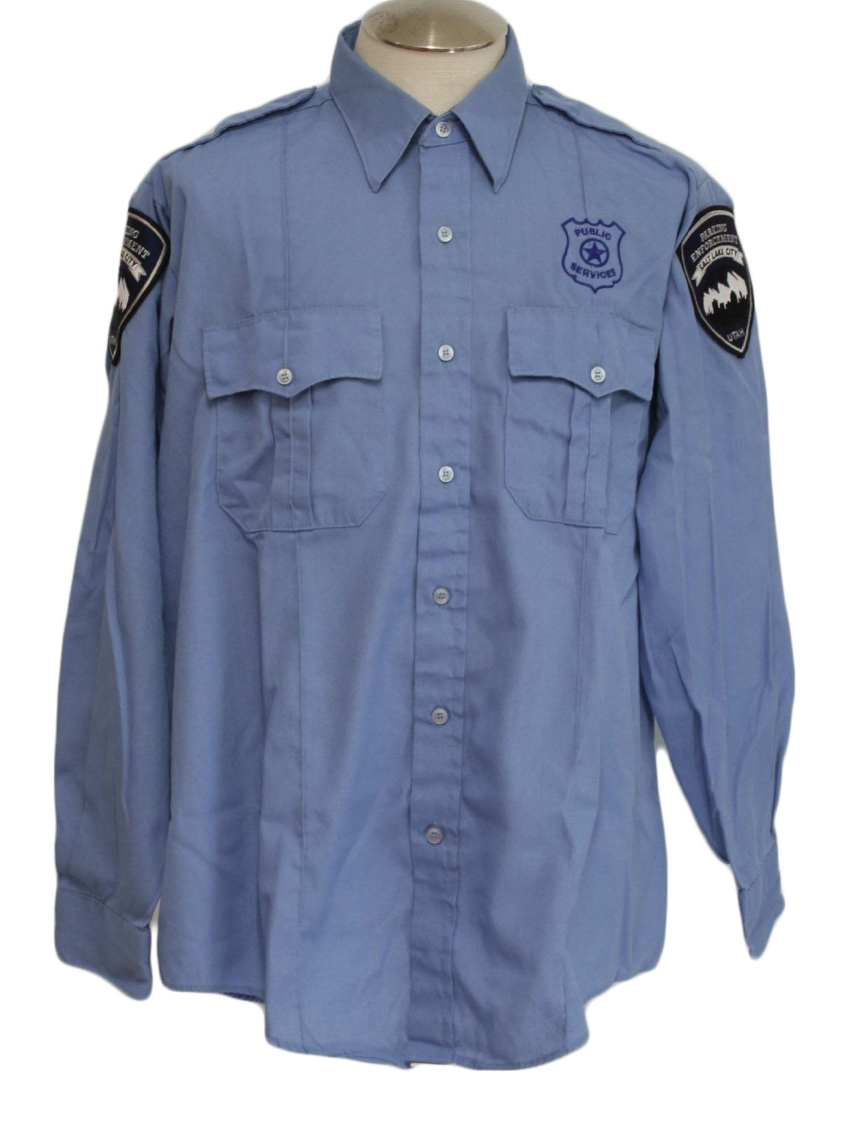 90's Vintage Shirt: 90s -Flying Cross- Mens blue polyester cotton blend ...