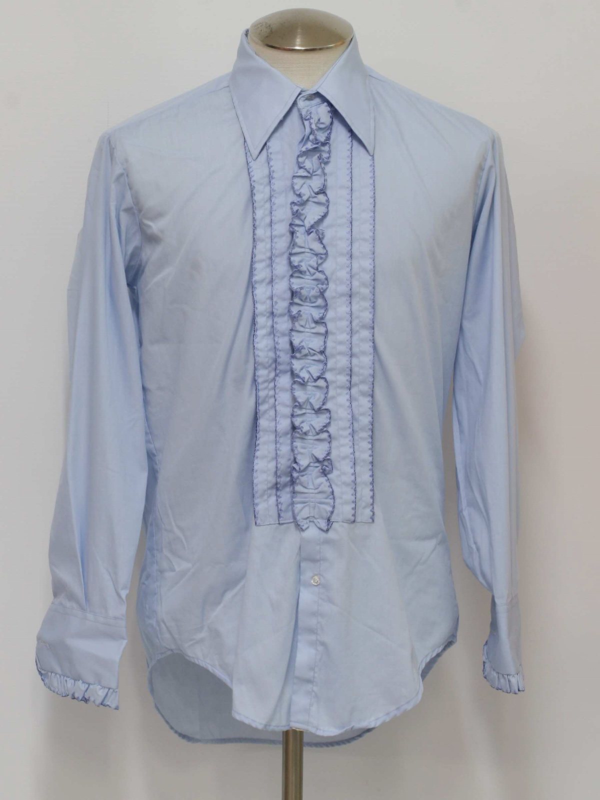 1970's Vintage After Six Shirt: 70s -After Six- Mens light blue and ...