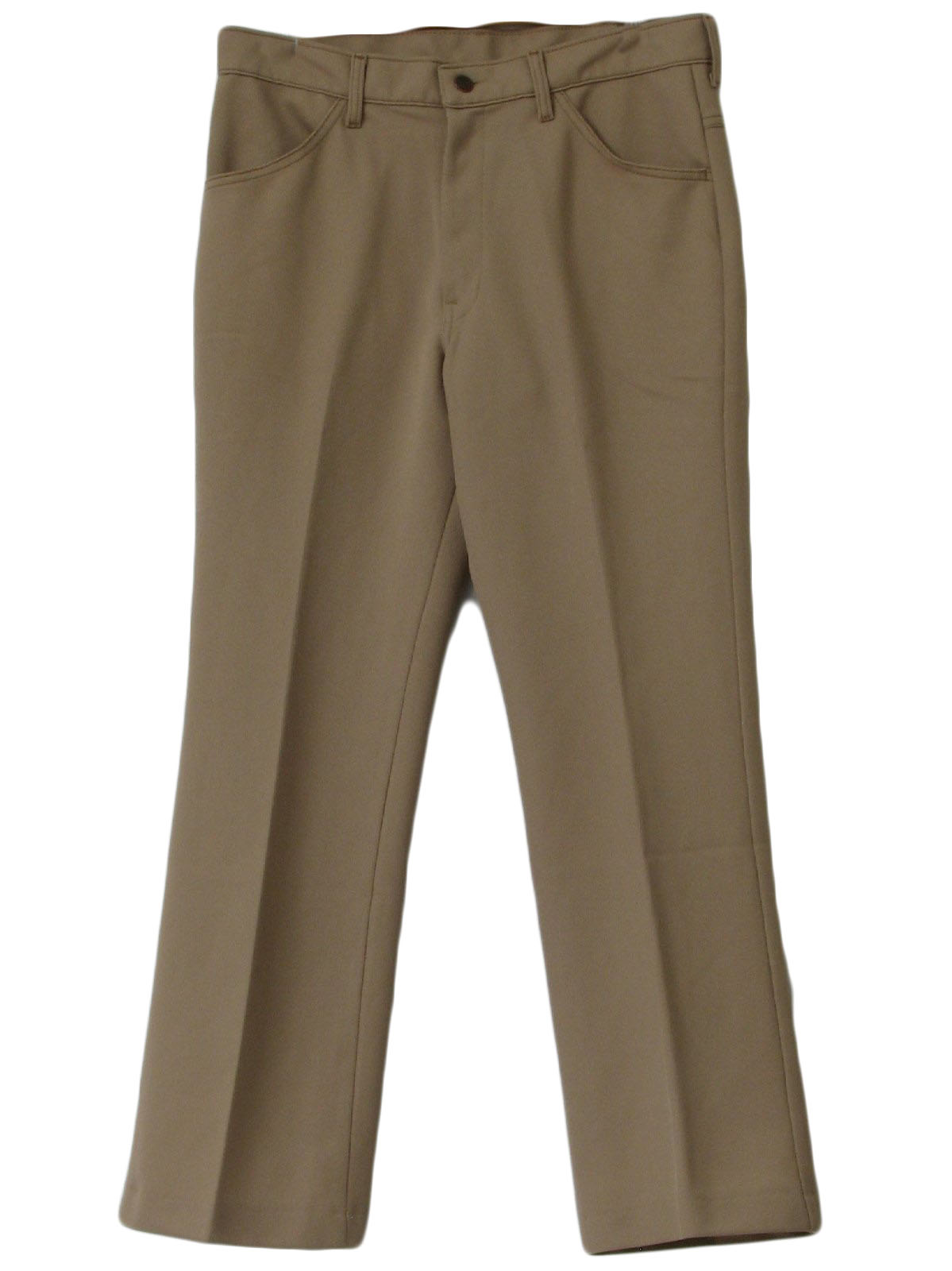 70's Farah Pants: 70s -Farah- Mens tan polyester slightly flared leg ...