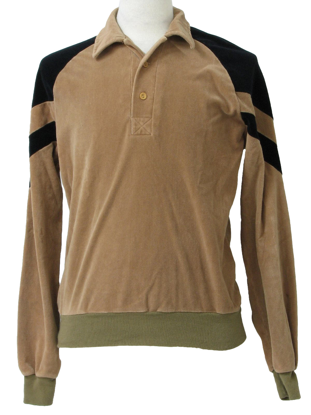 Eighties Vintage Velour Shirt: 80s -Kennington- Mens light brown